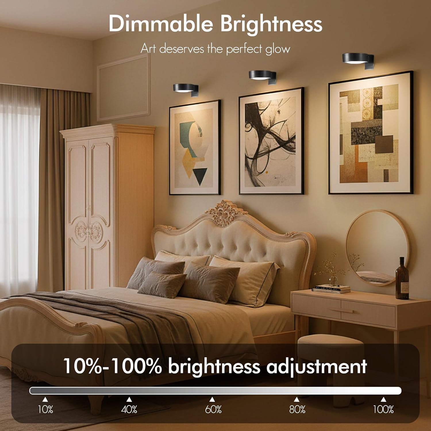 Picture Lights for Wall, Rechargeable Battery Wireless Poster Lights, Black | LED Magnetic Painting Light with Remote