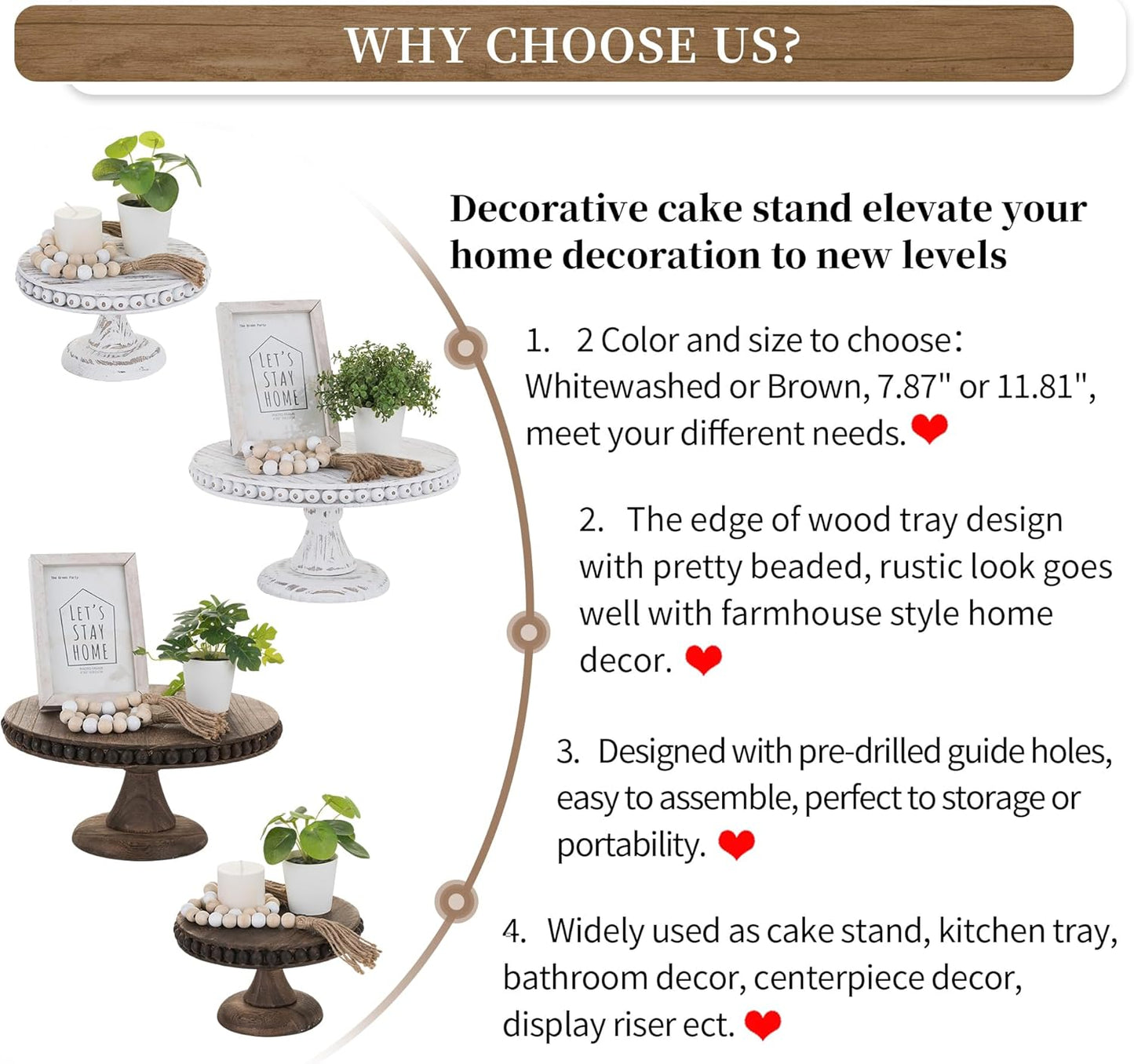 Round Wood Cake Stand / Brown-11.81 / 12 Inch