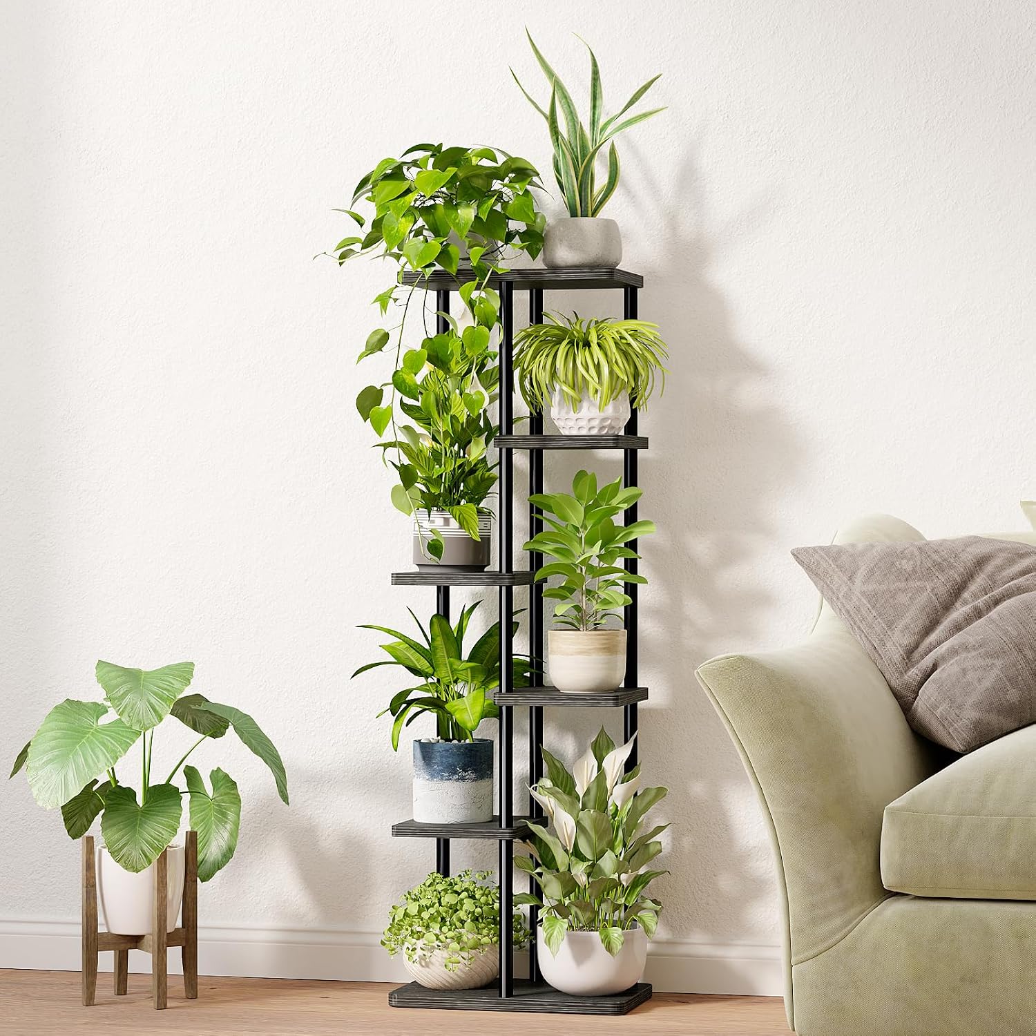 Bamworld Tall Plant Stand Indoor, 6 Tier Metal Plant Shelf for Multiple Plants, Tiered Flower Pot Stands for Patio