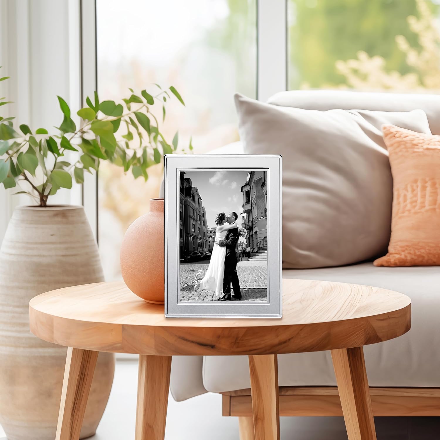 Siena Double Border Bead Silver Picture Frame, Tarnish Resistant Finish, Perfect Photo Frame for any End Table
