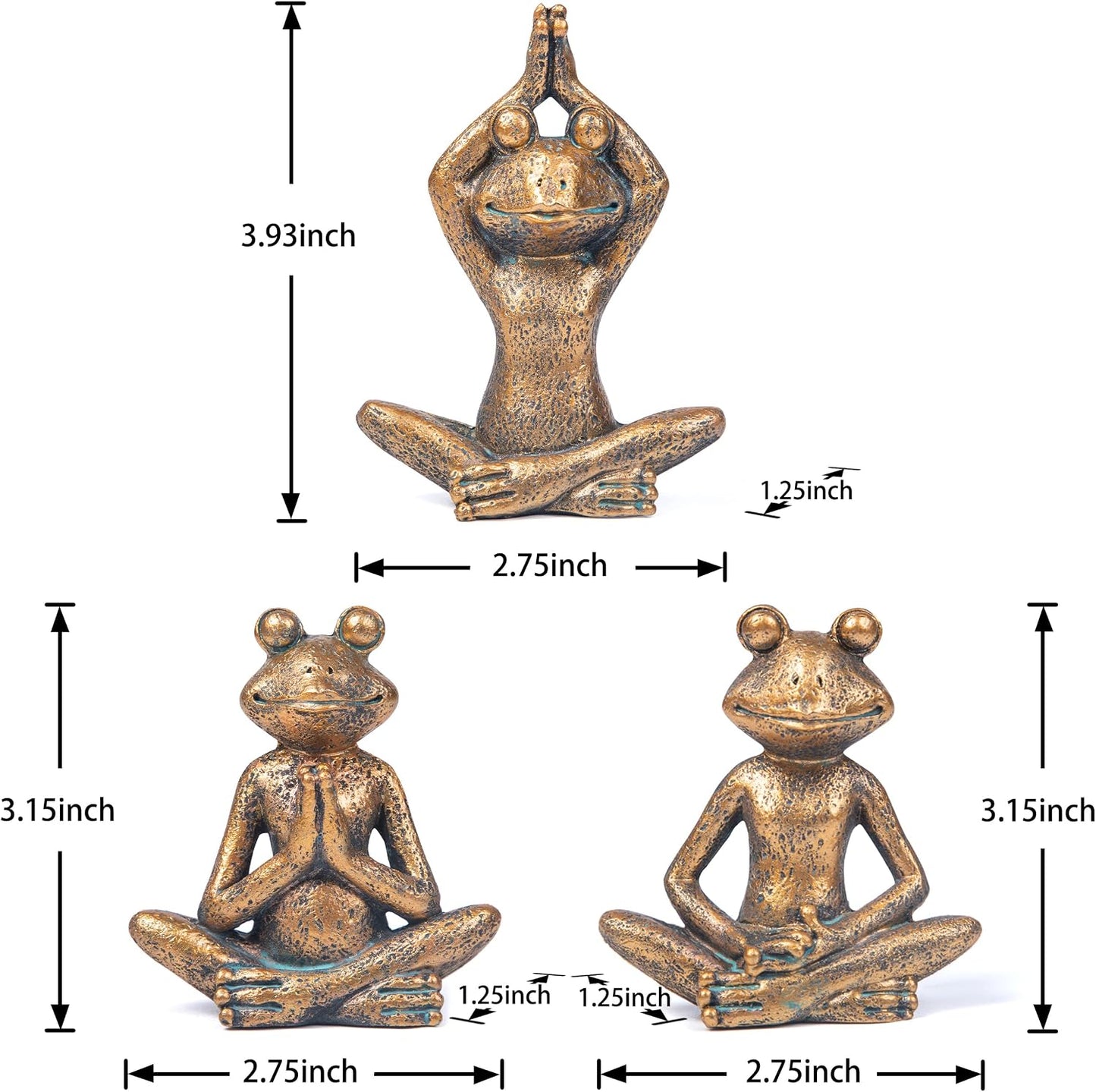 Figurines / 3-Piece Yoga Decor Set / Frog / Bronze