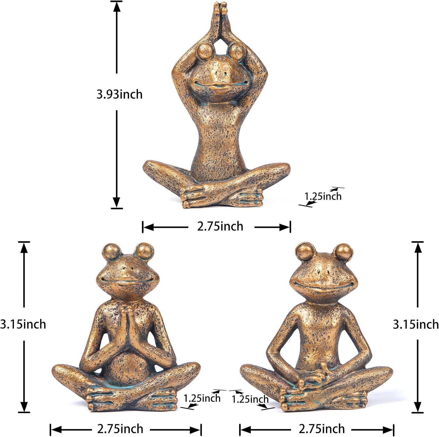 Figurines / 3-Piece Yoga Decor Set / Frog / Bronze