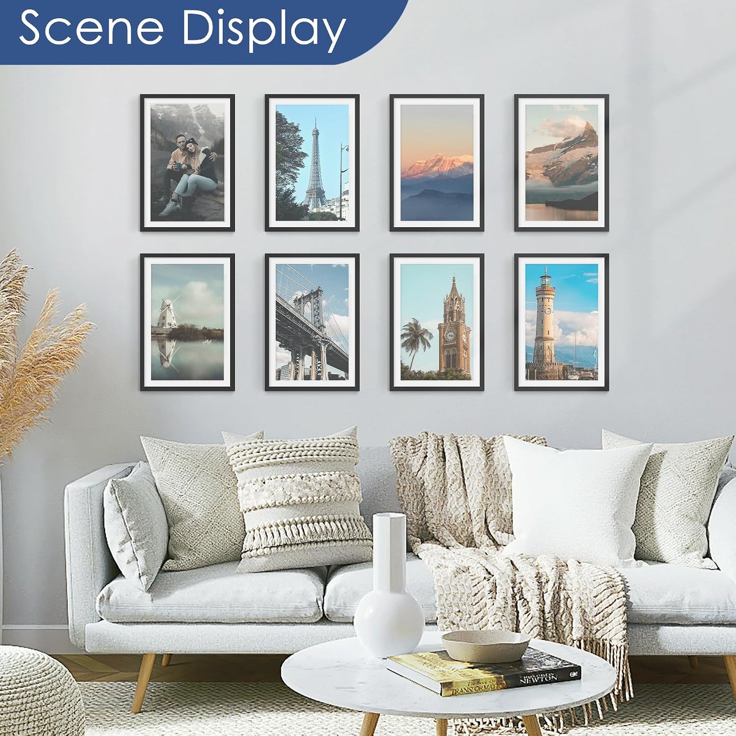 12x18 Picture Frame Set of 6, Wall Mounting Display, Black | Display 11x17 with Mat or 12x18 Without Mat, Horizontal or
