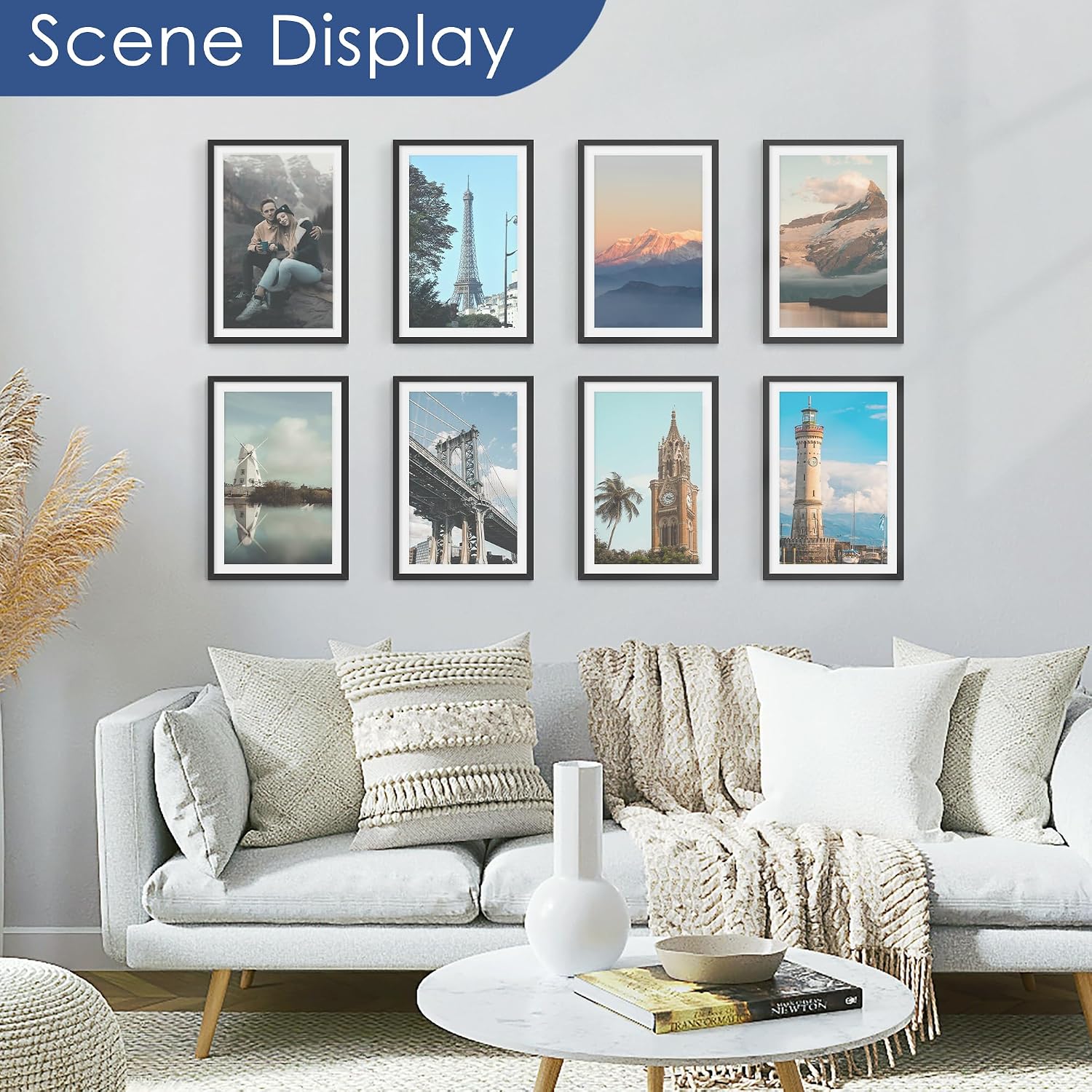 12x18 Picture Frame Set of 6, Wall Mounting Display, Black | Display 11x17 with Mat or 12x18 Without Mat, Horizontal or