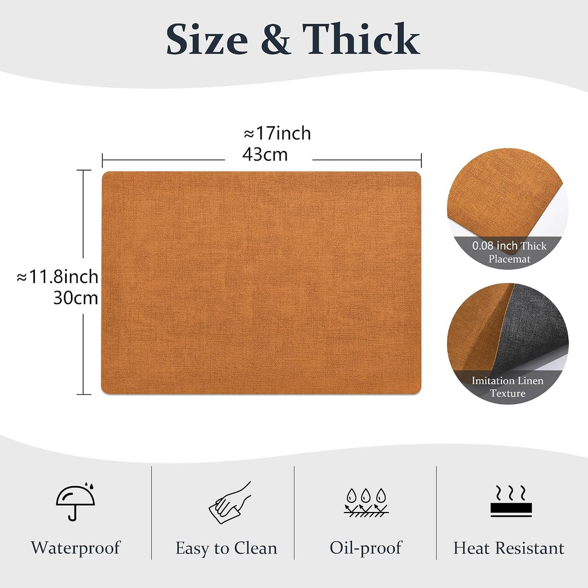 FROMHEART Faux Leather PU Placemats Set of 8 (Orange Grey,11.8" x 17") | Waterproof,Heat/Oil Stain-Resistant Table
