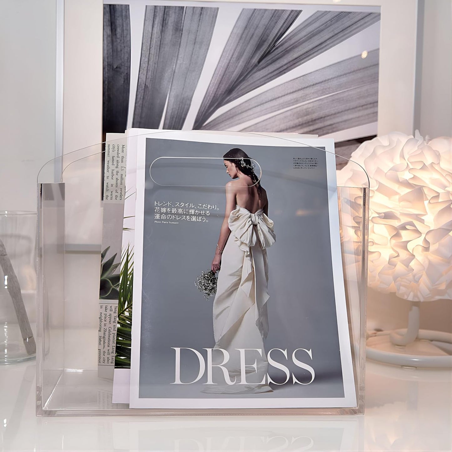 Magazine Rack - Clear Acrylic Magazine Holder, Acrylic Newspaper Stand Organizer with handles, Modern Lucite Magazine