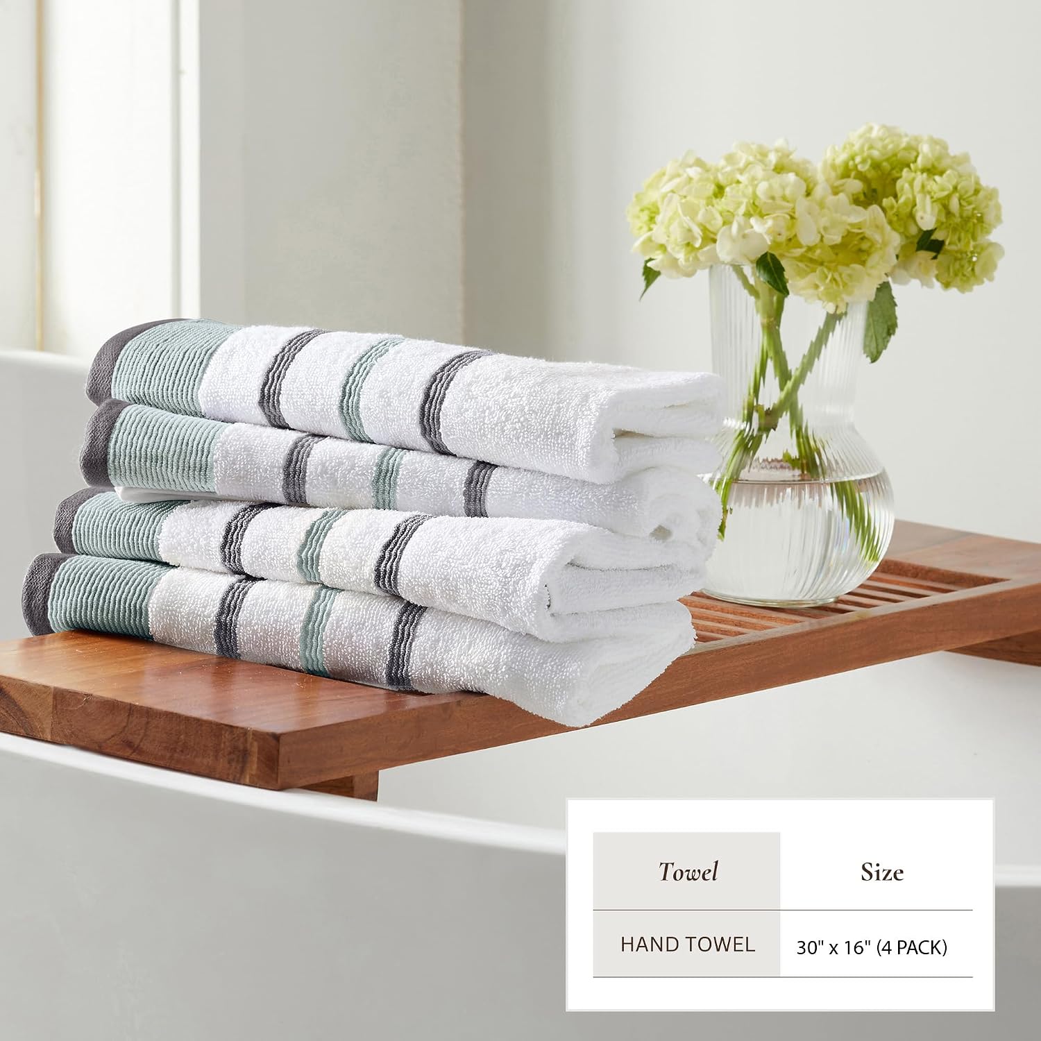Great Bay Home Decorative Hand Towel Set - Cotton 4 Pack 26x16 Hand Towel Set - Durable Towels for Bathroom Decor