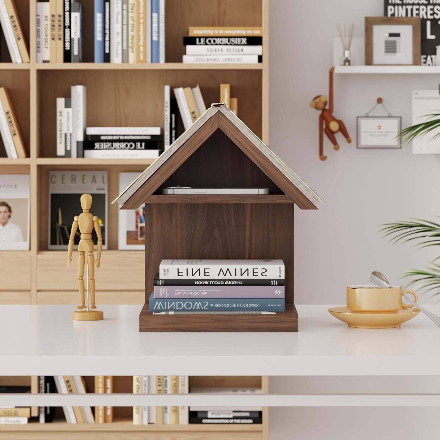 Floating Bedside Wood Bookshelf, Triangle Book Page Holder, Wooden Simple Bookcase for Bedroom Nightstand Library