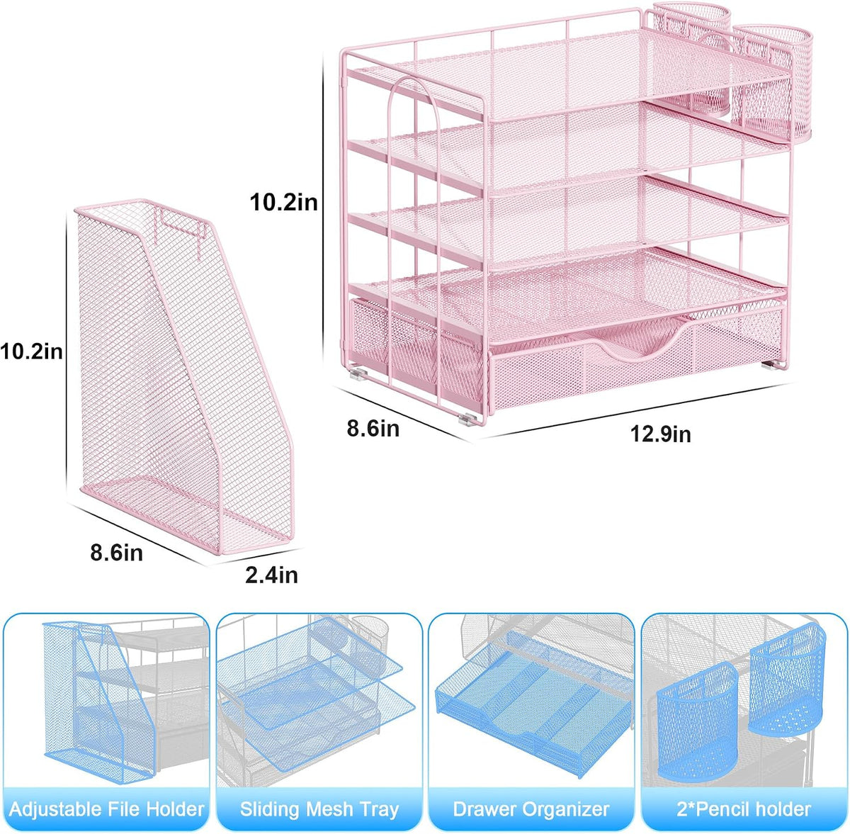 gianotter 5-Tier Desk Organizer with Drawers and File Holders | Letter Trays and Pen Holders - Workspace Accessories