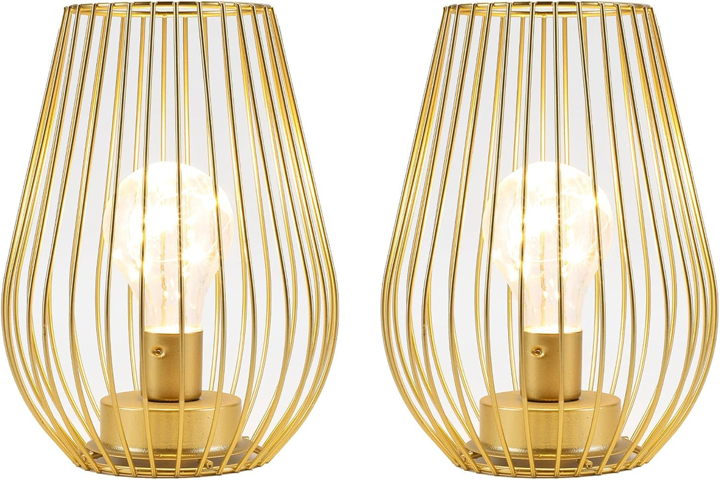 TRIROCKS Metal Cordless Table Lamp - 8'' Tall Set of 2 Cage Shape Battery Operated Lamp with Fairy Lights Bulb for