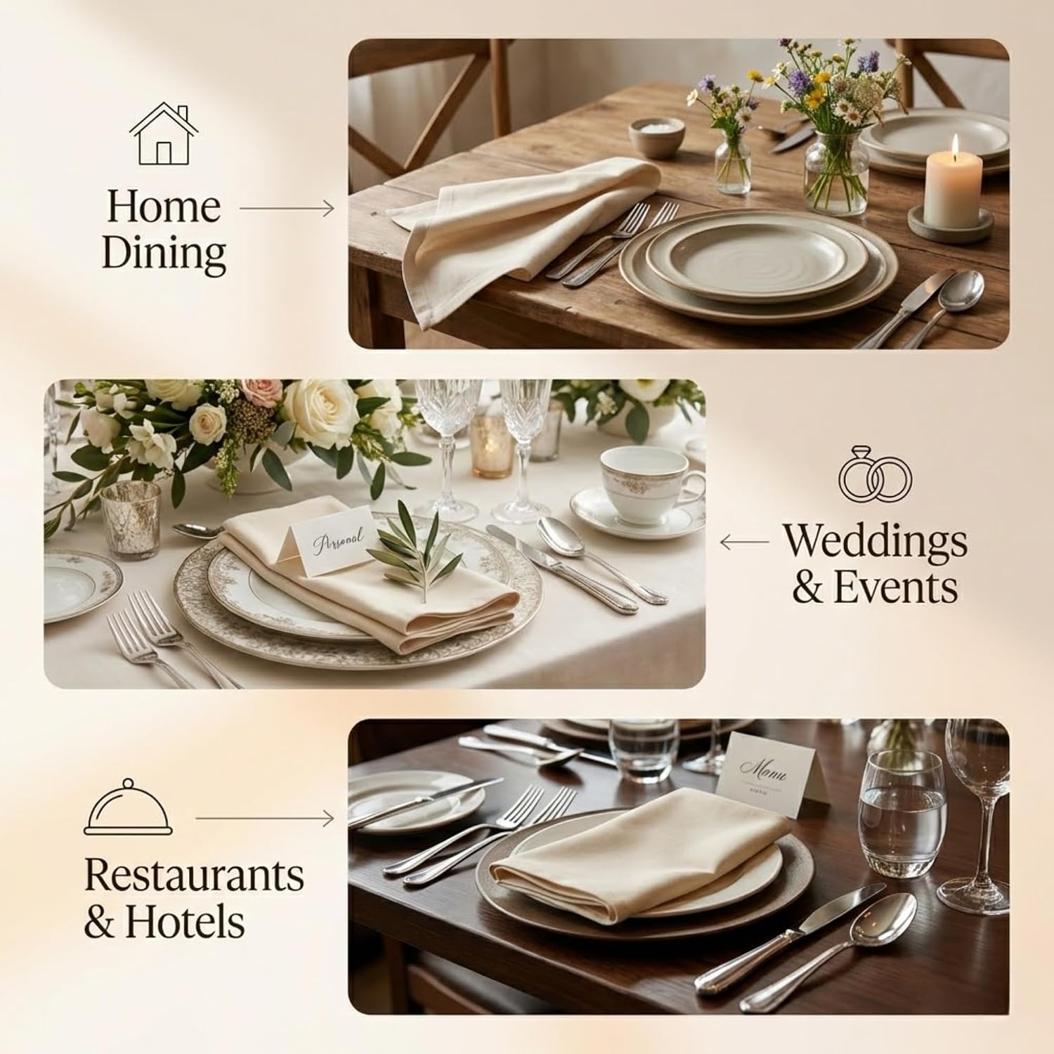 ACCENTHOME Accent Home 100% Cotton Napkins, Delicate Cloth Napkins for Dinners, Parties and Weddings，18 x 18 Inch Set