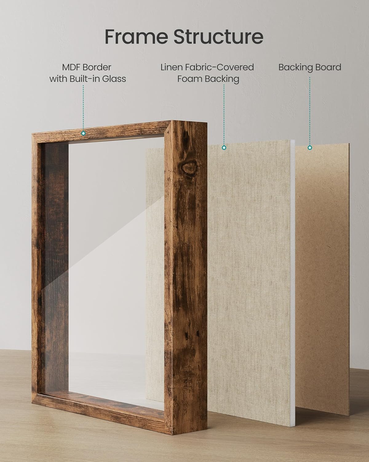 SONGMICS 11x14 Shadow Box Frame, Top Loading Display Case Frame , Glass Front with Top Slot and Push Pins, Linen Fabric