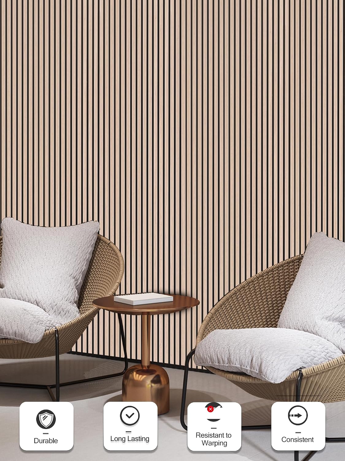 Wood Panels for Wall, White Oak, 2 Pcs, 94.5x12.5 in | Easy Installation, MDF, Wood Grain Veneer, NRC 0.95, Sound