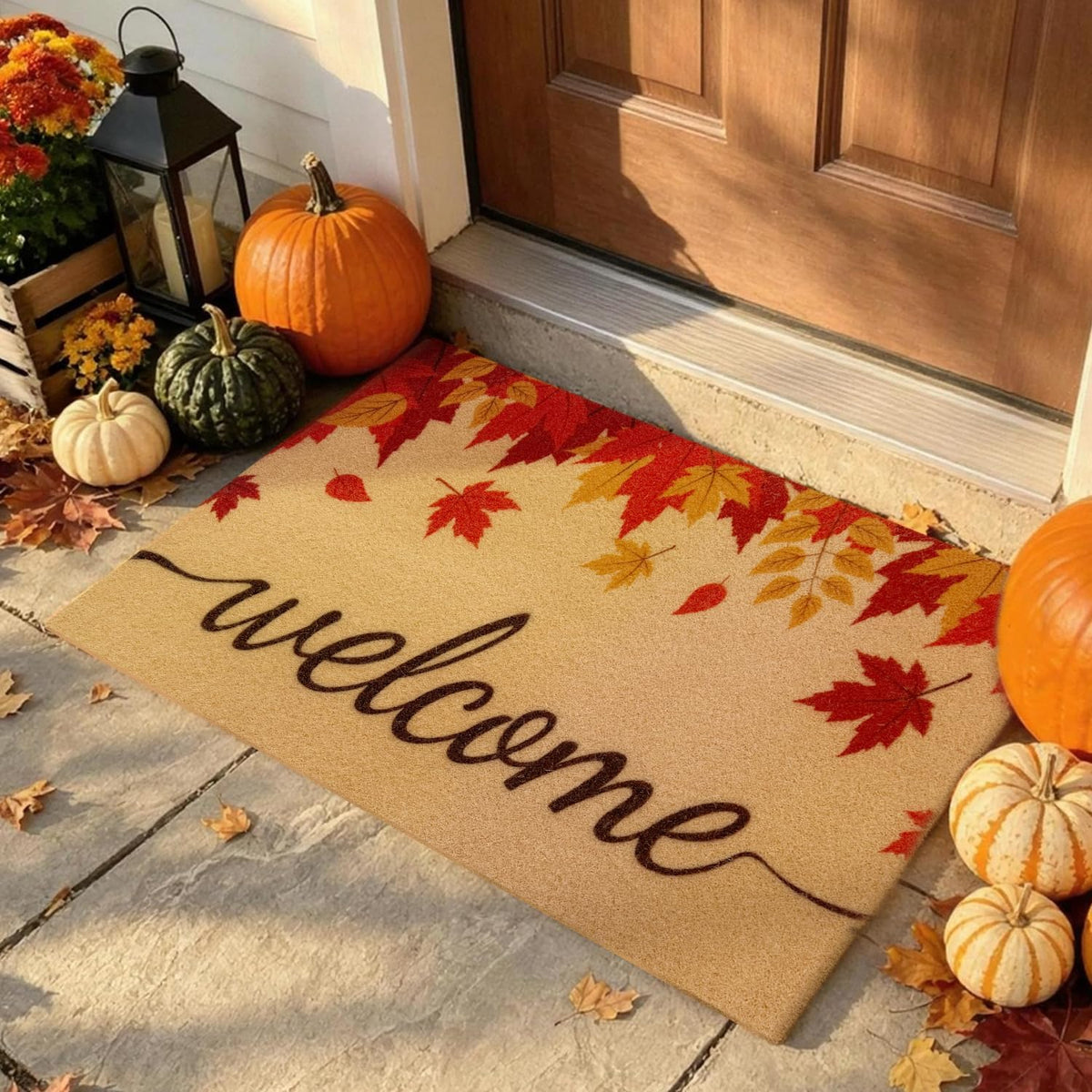 2 Pcs Fall Pumpkin Welcome Doormat-Fall Decor Black White Door Mat Set