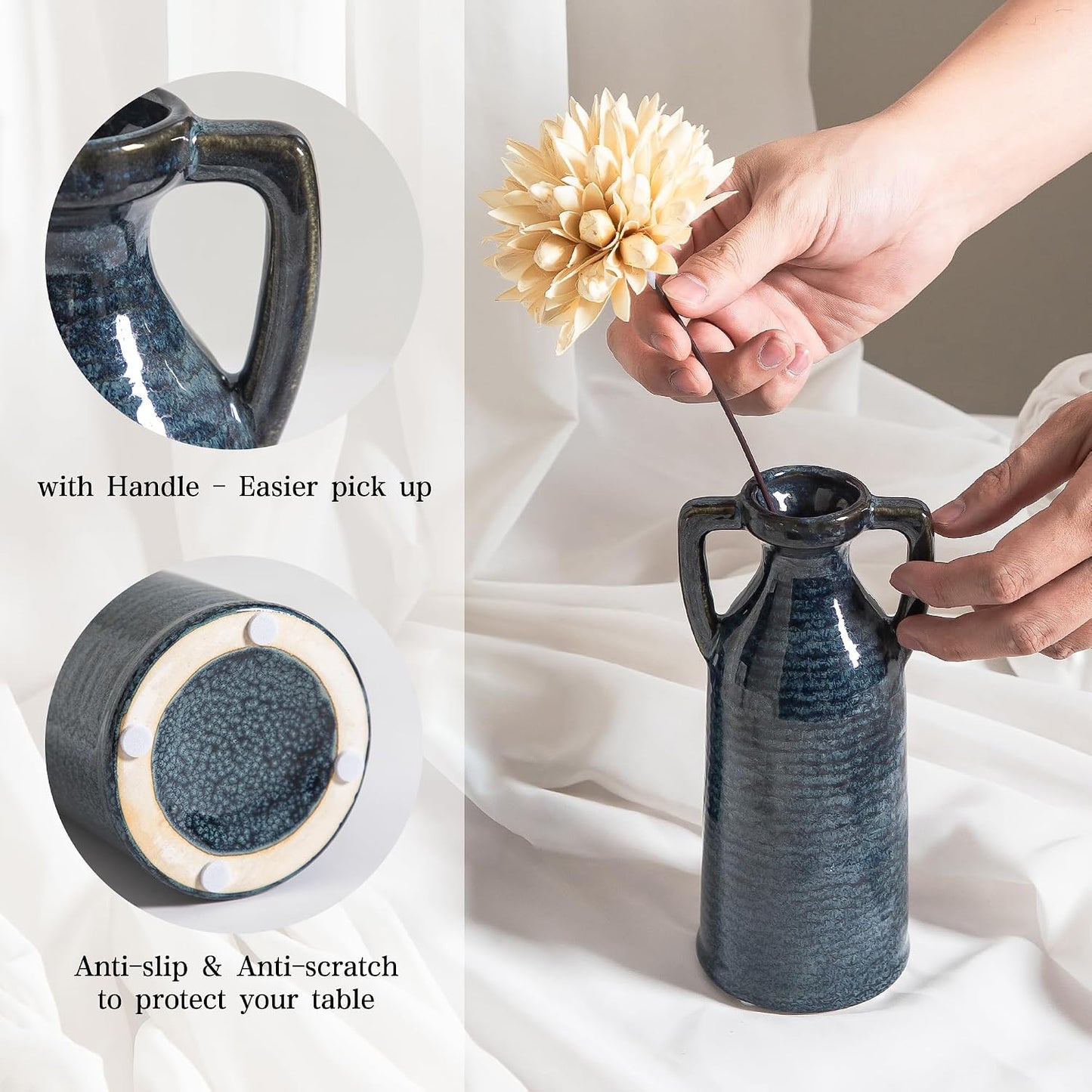 Rustic Vases Set for Flower Centerpieces Pampas Grass / 105-blue / Set of 3
