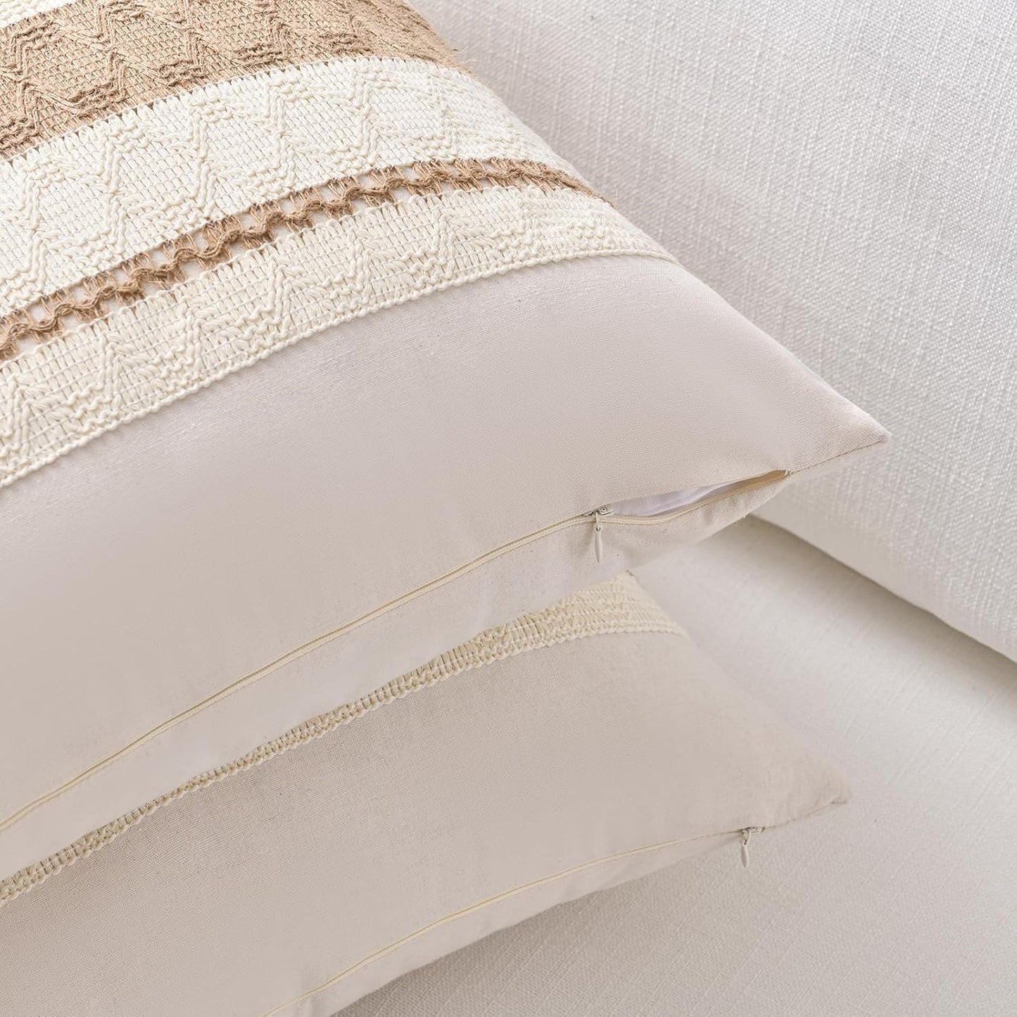 Boho Decorative Throw Pillow Cover / 18 x 18 / Neutral / Set of 2