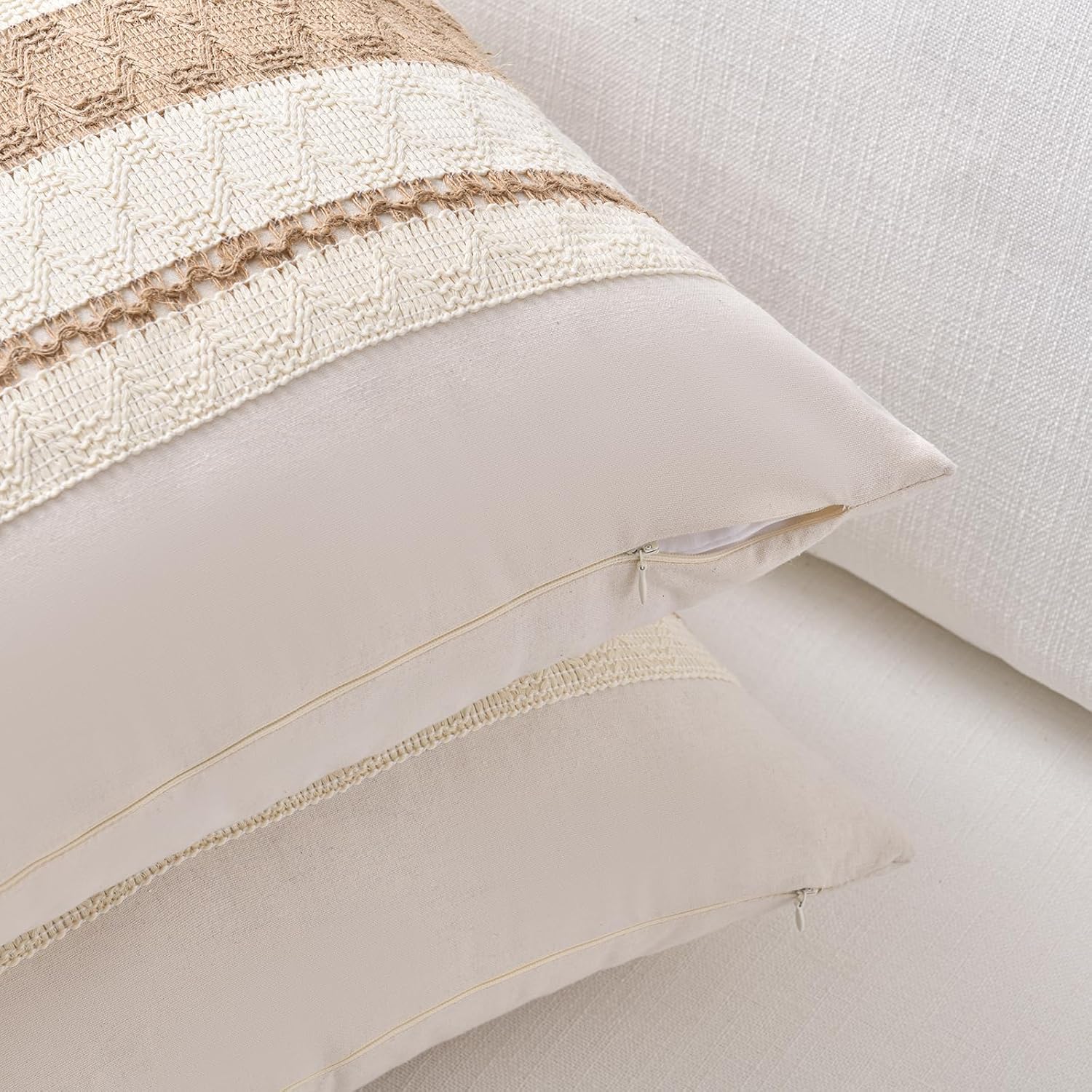 Boho Decorative Throw Pillow Cover / 18 x 18 / Neutral / Set of 2
