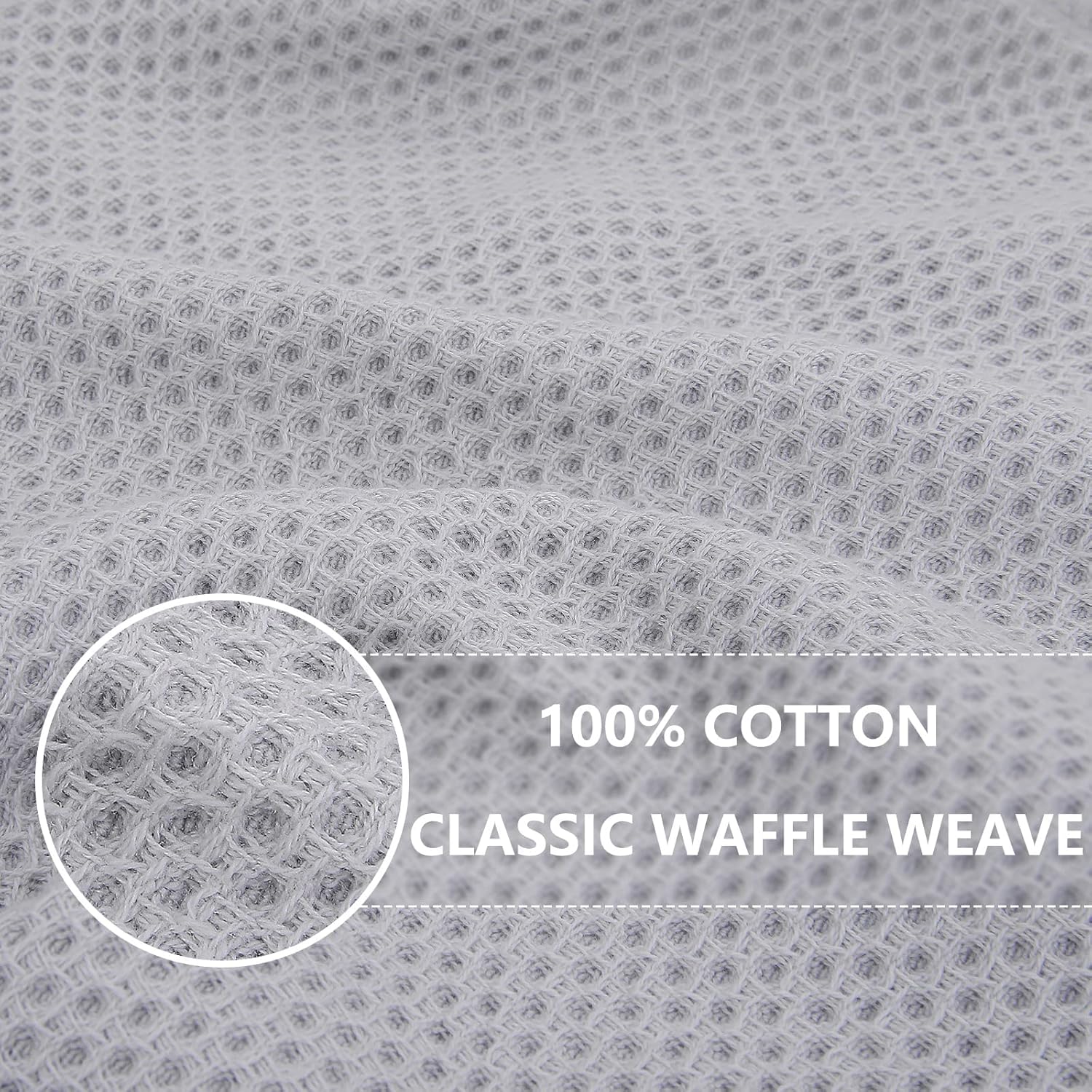 Homaxy 100% Cotton Waffle Weave Kitchen Dish Towels 8-Pack, Light Gray | 13 x 28 Inches, Ultra Soft Absorbent Dish