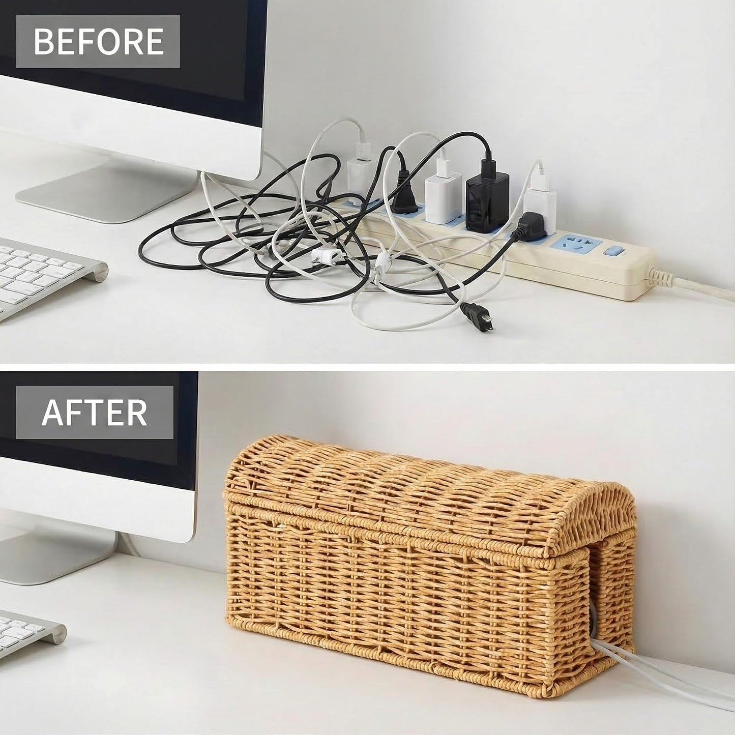Rattan Cable Management Box / Natural / Domed Box / Large