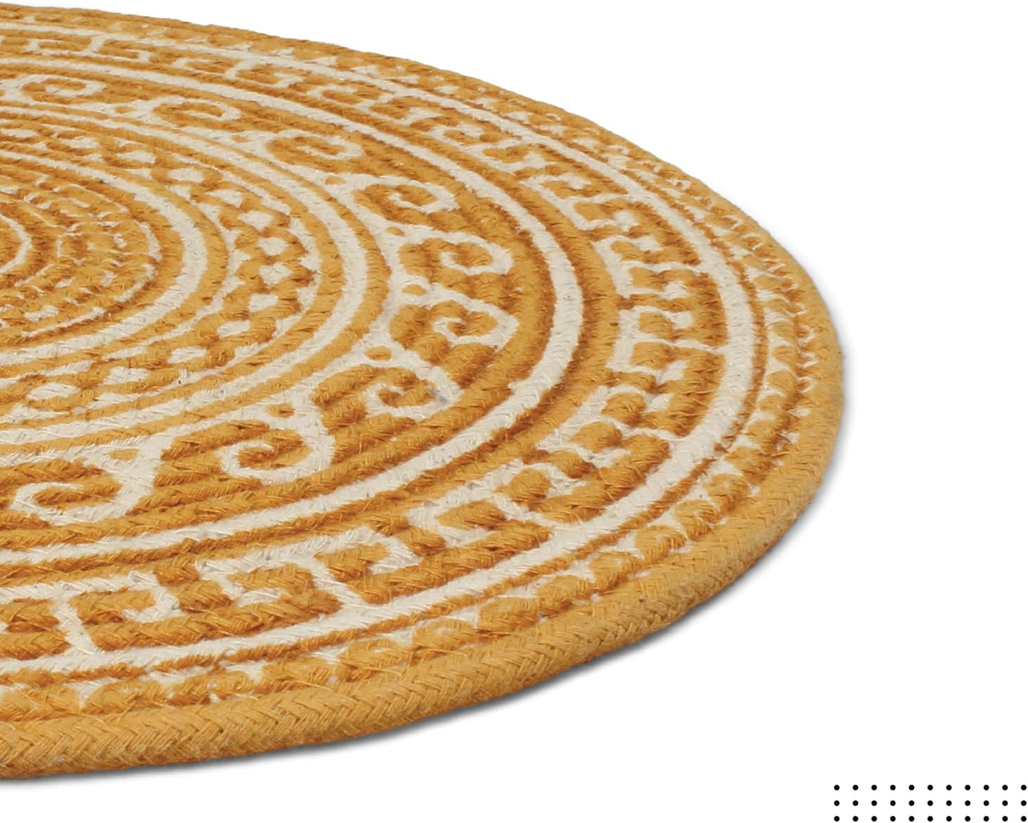 Encasa XO Dining Placemats, Cotton Round Table Mats 13" Mustard Mandala Print