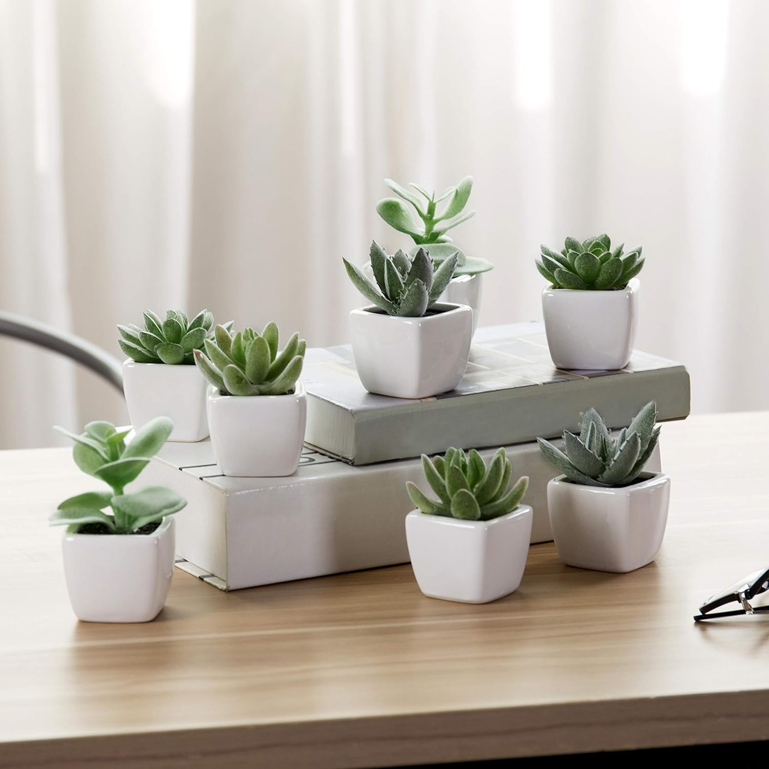 Mini Assorted Decorative Artificial Succulent Plants in Square / Assortment #3 / Green / Set of 4