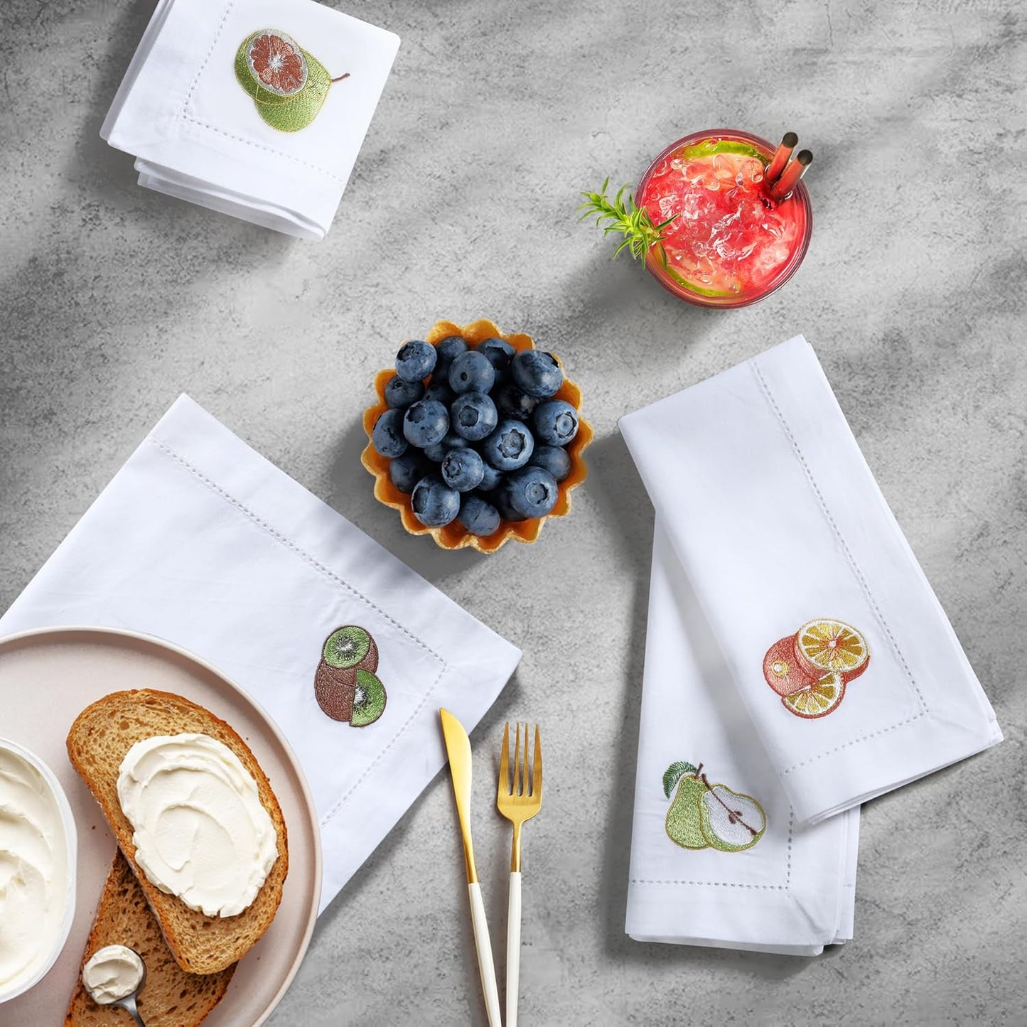 Cotton Dinner Napkins Set of 12, 18x18 White Embroidered Hemstitched Cloth