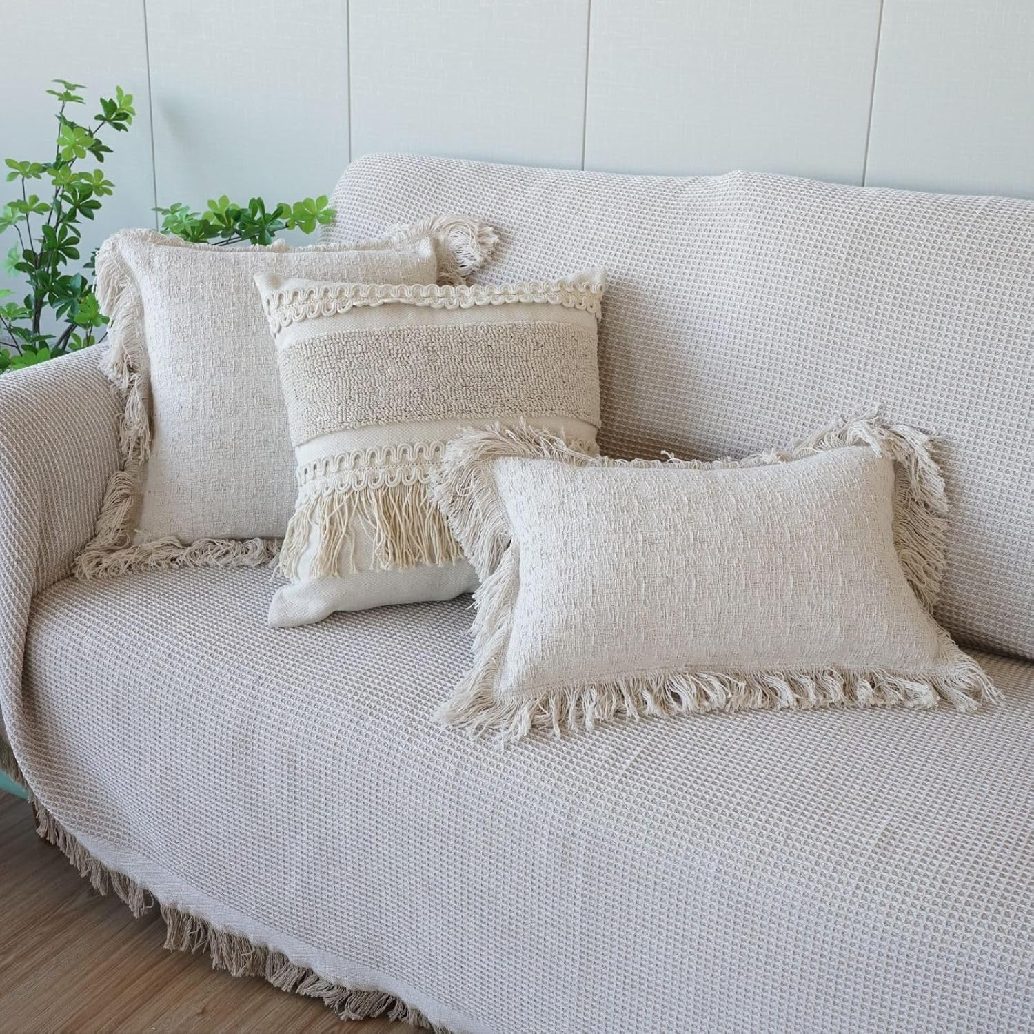 Fringe Tassels Super Soft Bed Pillow Shams Farmhouse / 12 x 20 / Throw Pillow Covers / Pattern D