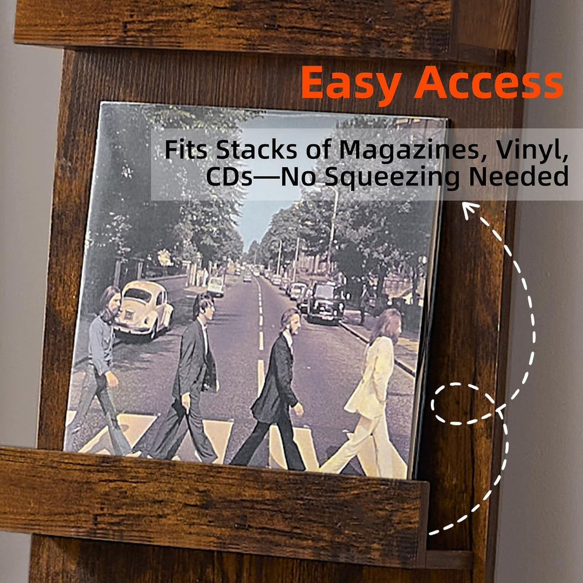 Wall-Leaning Vinyl Record Holder Set of 3 with 3 Tier Display Shelf, 47.5'' Tall Record Storage Magazine Holder, Vinlys