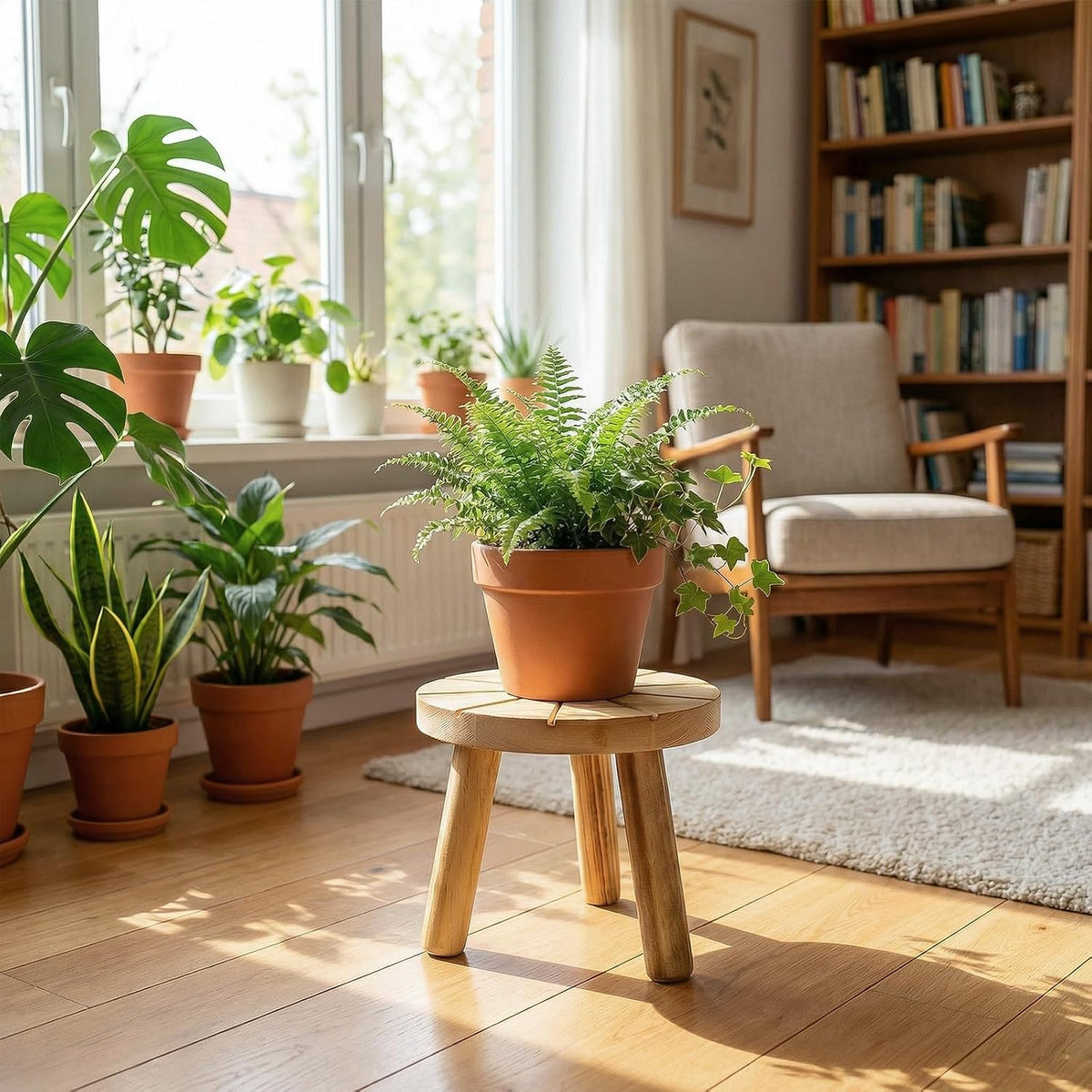 Wood Plant Stands 5-Pack Indoor, Plant Stool, Light Brown | Premium carbonized pine with moisture-resistant, burr-free