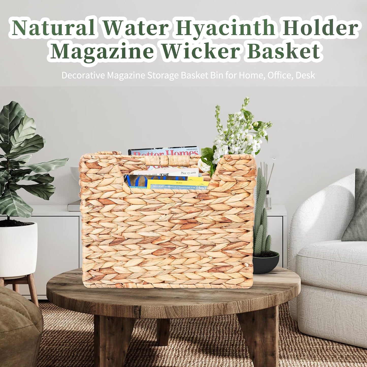 Magazines Holder - Wicker Magazine Rack, Handwoven Magazine Holders for Bathroom, Magazine Organizer for Books