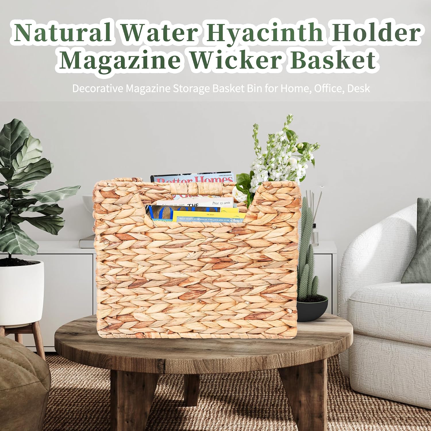 Magazines Holder - Wicker Magazine Rack, Handwoven Magazine Holders for Bathroom, Magazine Organizer for Books