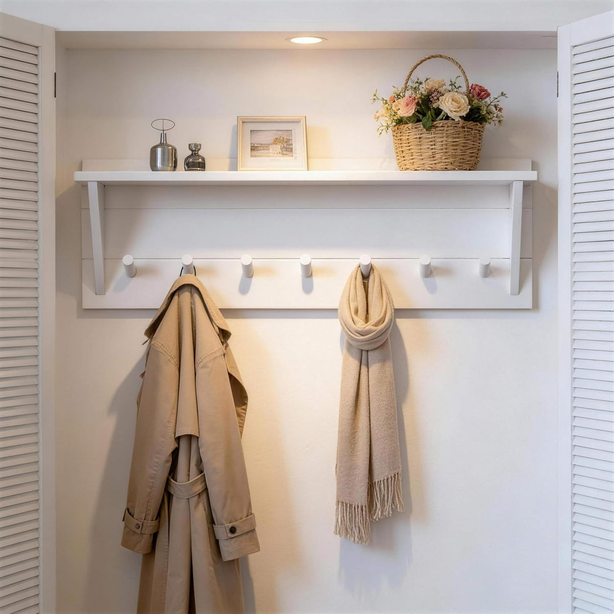 WEBI Coat Rack Wall Mount with Shelf,30" Long Entryway Wall Shelf with Hooks Underneath,7 Peg Hooks for Hanging
