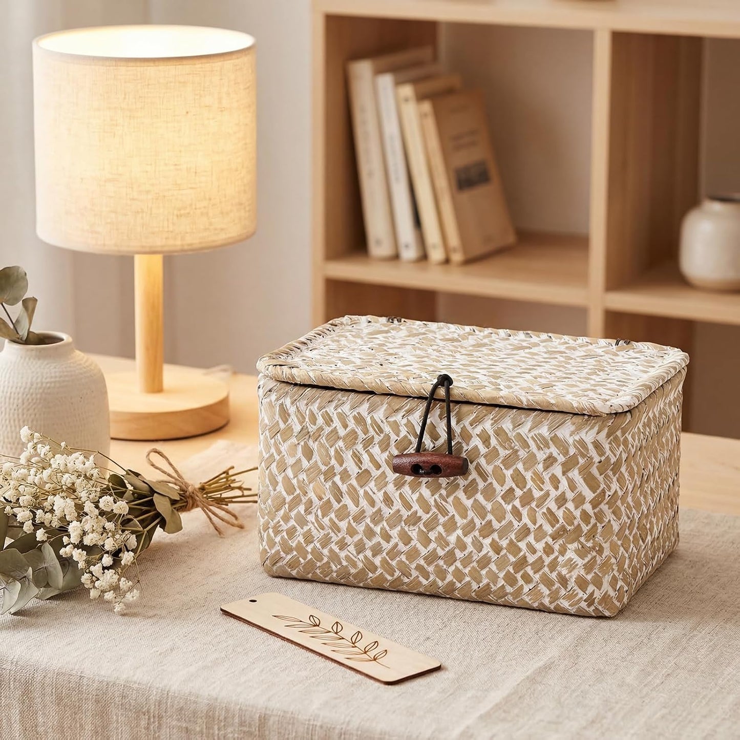 Wicker Shelf Basket Mini Seagrass Basket / 6.1 x 4.0 x 3.3 / Whitewash Color