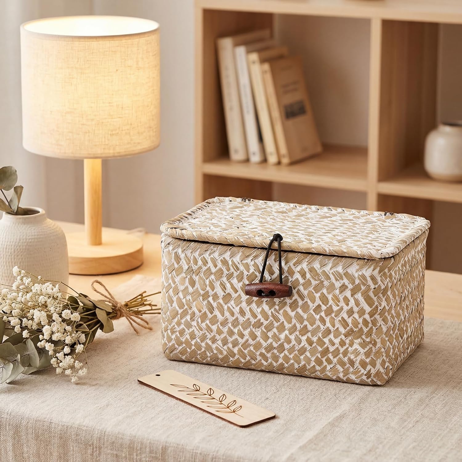 Wicker Shelf Basket Mini Seagrass Basket / 6.1 x 4.0 x 3.3 / Whitewash Color