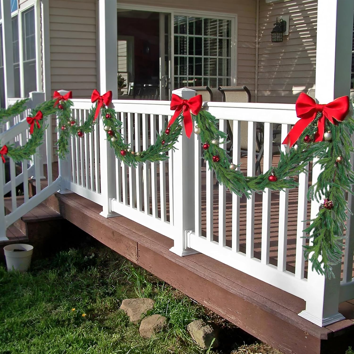 Hananona 4 Pcs 9 Ft Artificial Norfolk Pine Garlands, Realistic Pine Garland, Green Artificial Greenery Garland for