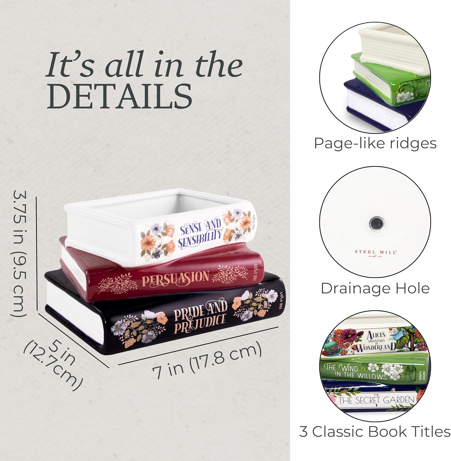 Ceramic Planter / Steel Mill & Co Original Small Book-Shaped Decorative Planter