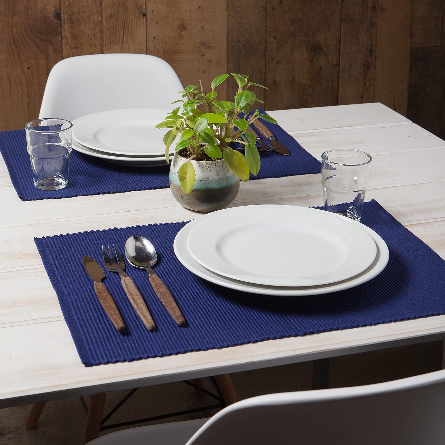 Now Designs Spectrum Placemats Ribbed Cotton, Indigo Blue, 19x13 inches, Set of 4, (901421aa) (Pack of 2)