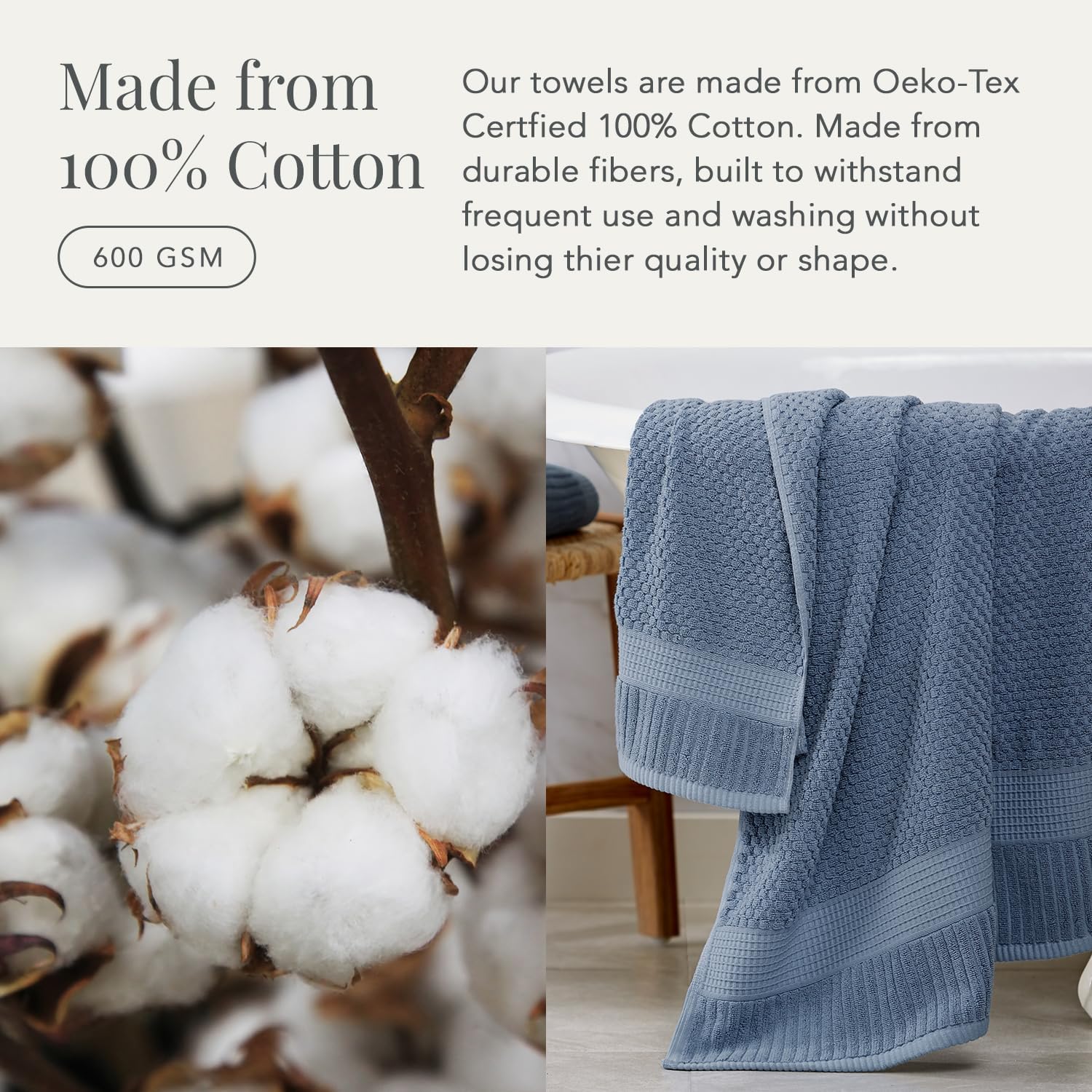 NY Loft 100% Cotton 6-Pack Hand Towel Set | Flint | Oeko-TEX | Quick-Dry | Six 16" x 28" Hand Towels | Super Absorbent