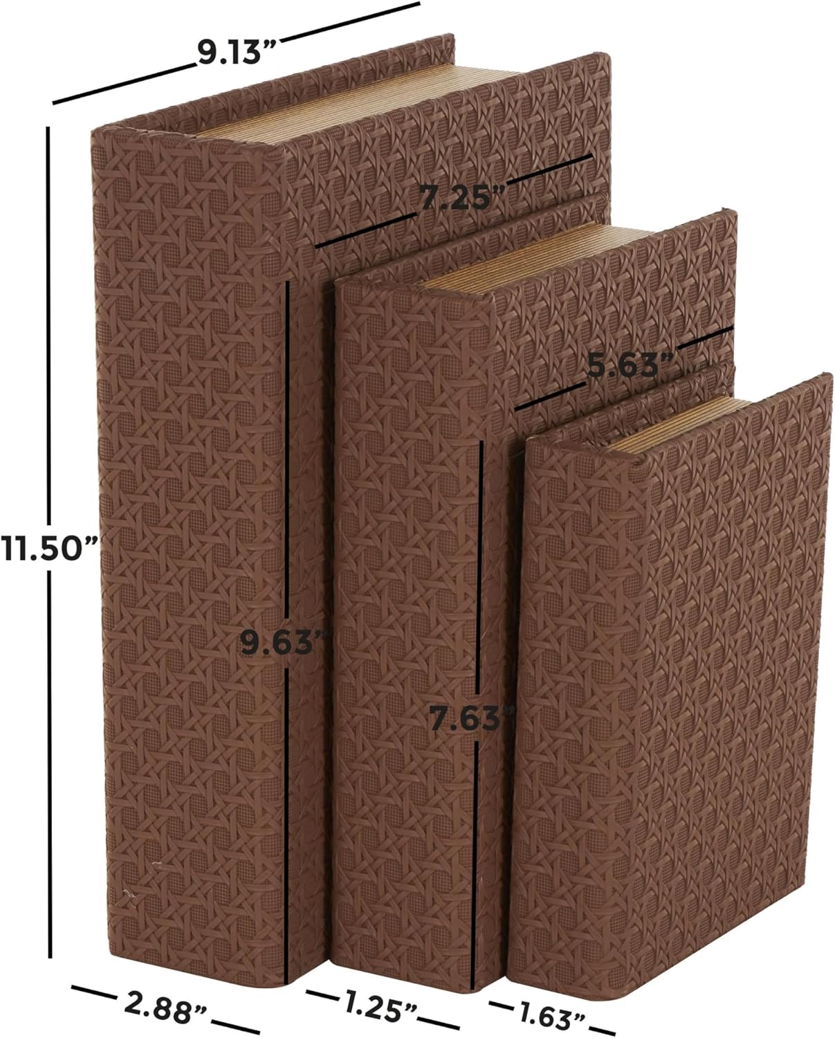 Faux Leather Decorative Box Book Shaped Book Shaped / Brown / 12", 10", 8"H / 8 Inch / Set of 3