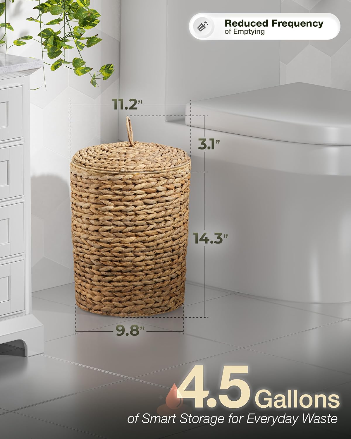 Handwoven Rattan Wastebasket / Natural / 4.5 Gallons