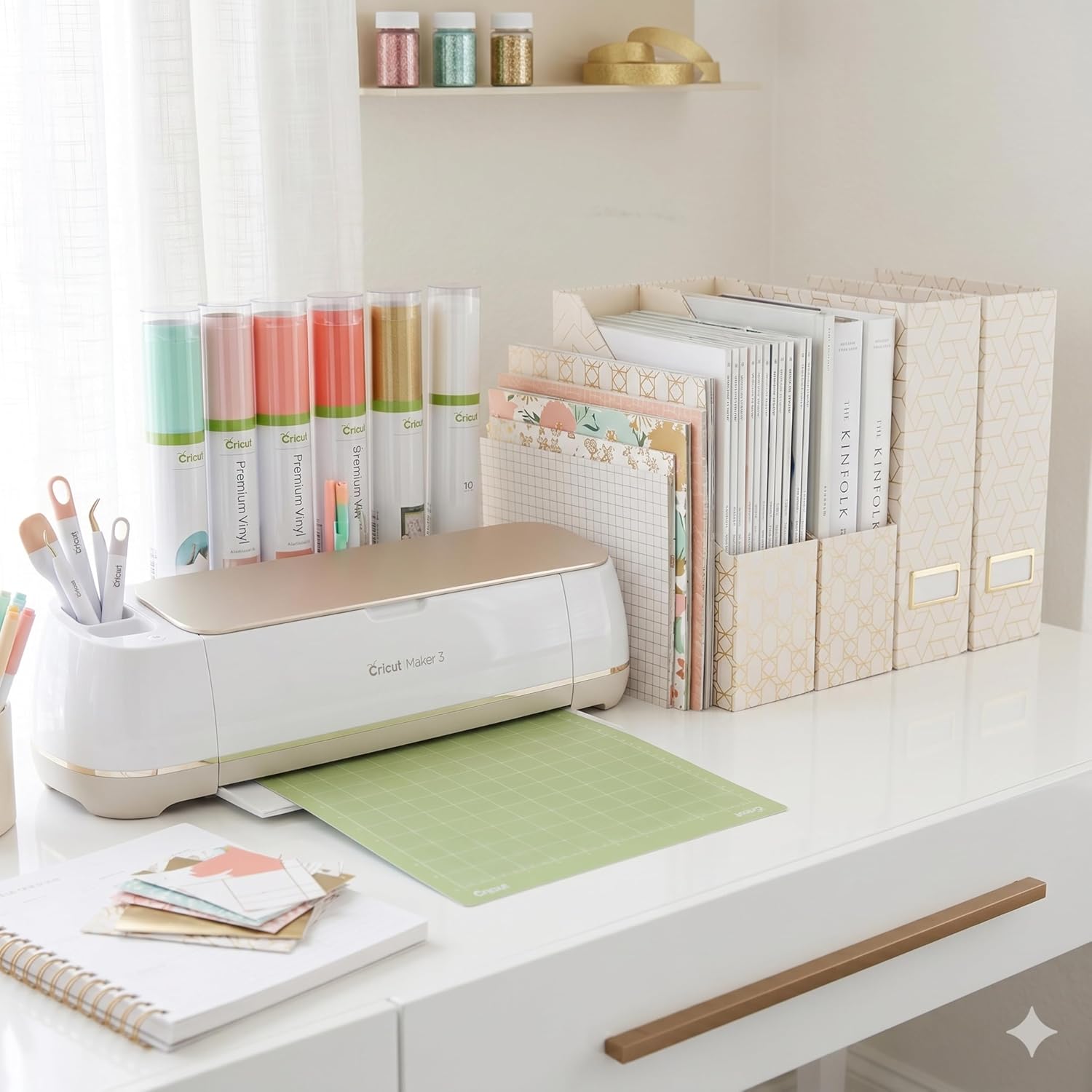 BLU MONACO | Cardboard Magazine File Holder Set of 4 | Vertical Magazine File Holder for Desk and Shelves | Cream Gold