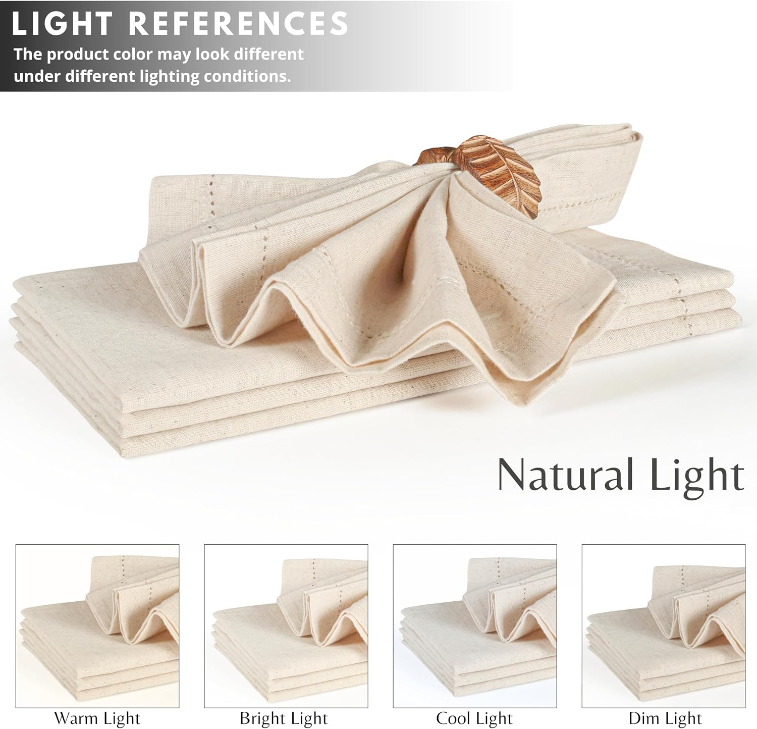 Ramanta Home Natural Cloth Dinner Napkin Set of 12-20x20 Inch, Premium Cotton Linen Flax Hemstitched Napkins, Soft