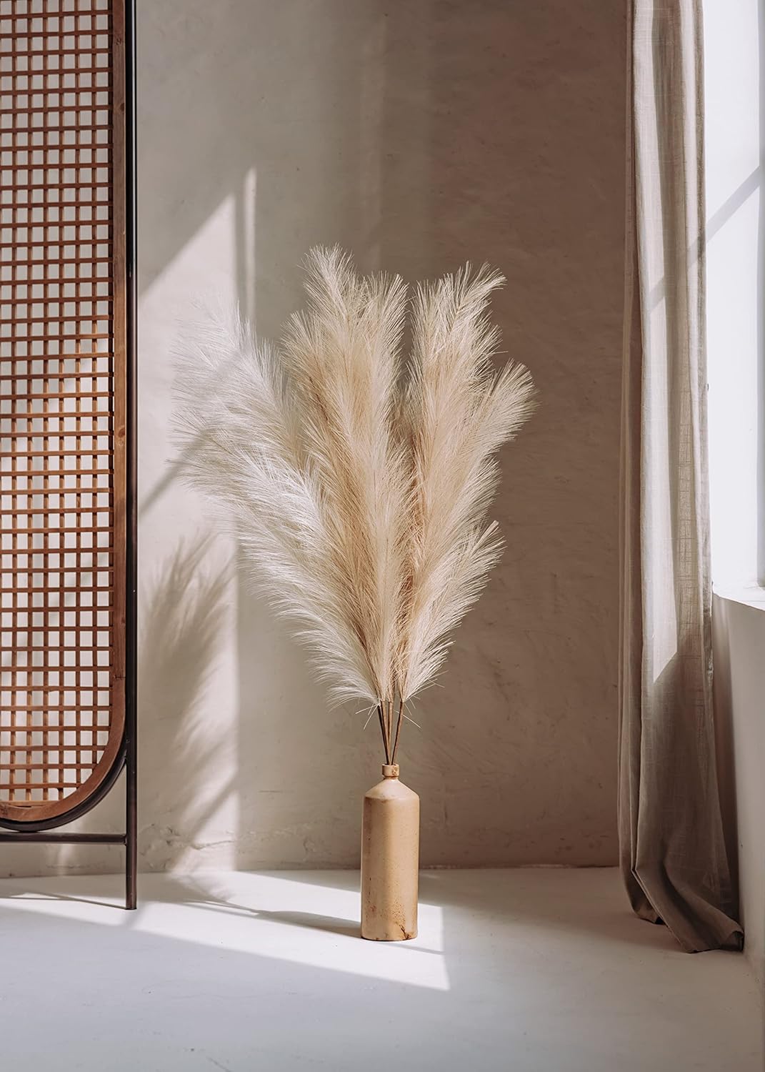 Artificial Large Pampas Grass Decor for Floor Vase / Coffee & Cream / 3.6 ft / Set of 4