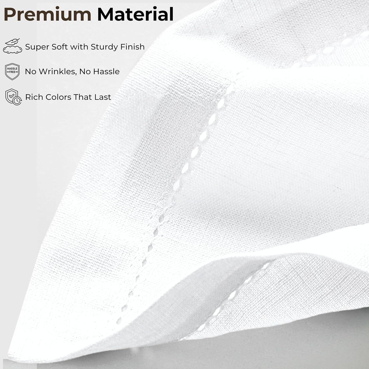Ramanta Home White Linen Cloth Dinner Napkin Set of 12, 18x18 Inch | Reusable Dinner Cotton Washable Hemstitched Linen