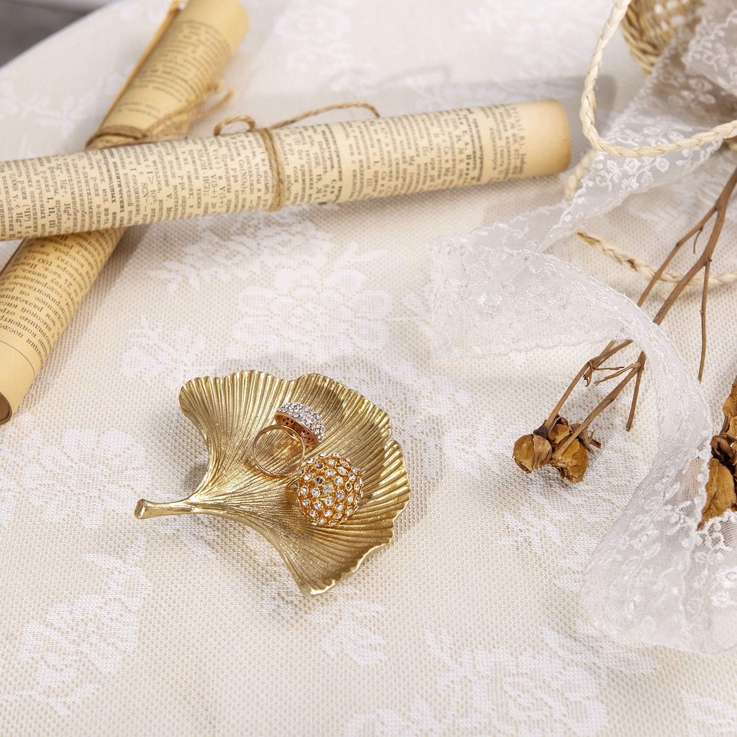 Jewelry Tray Ginkgo Leaf Trinket Dish Vintage Ring Holder Bowl for Bracelet Earring Necklace / Gold