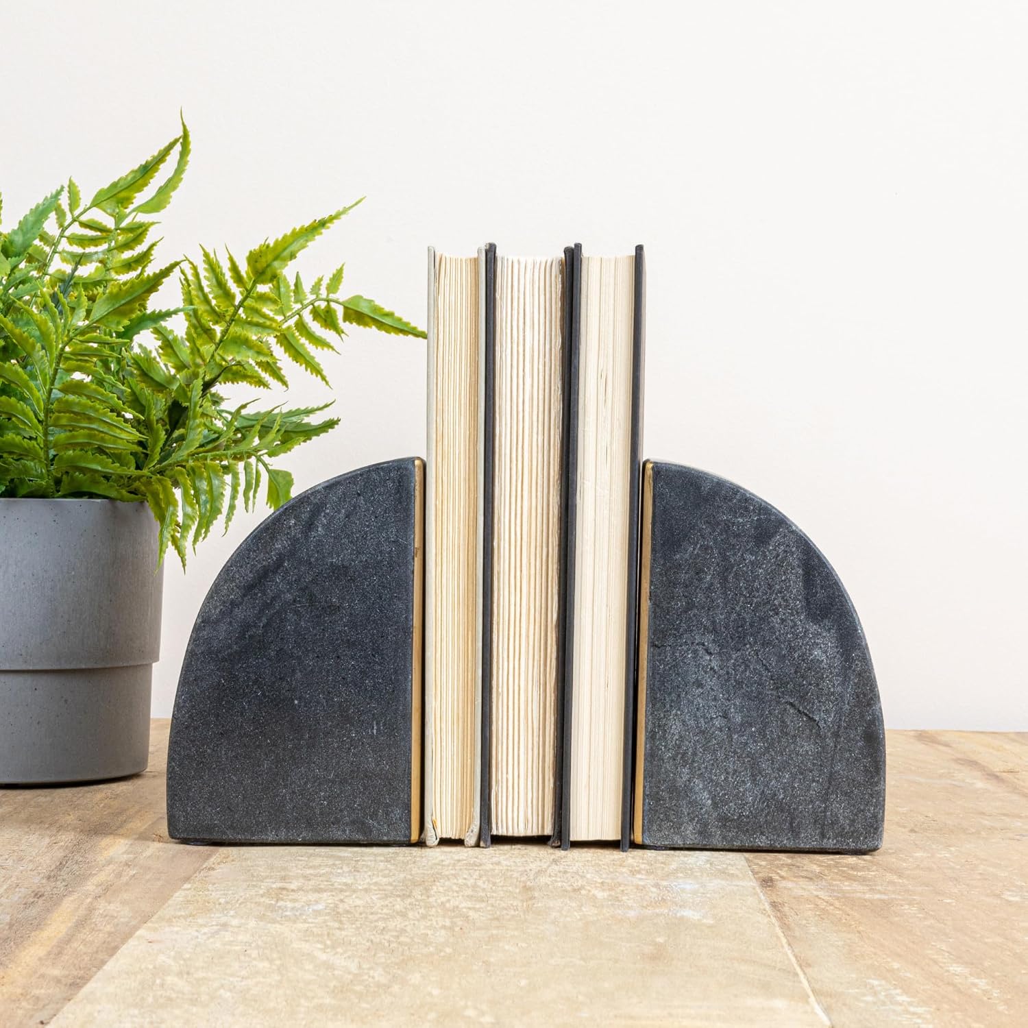 Boho Arched Semicircle Marble Bookends / Black / Set of 2