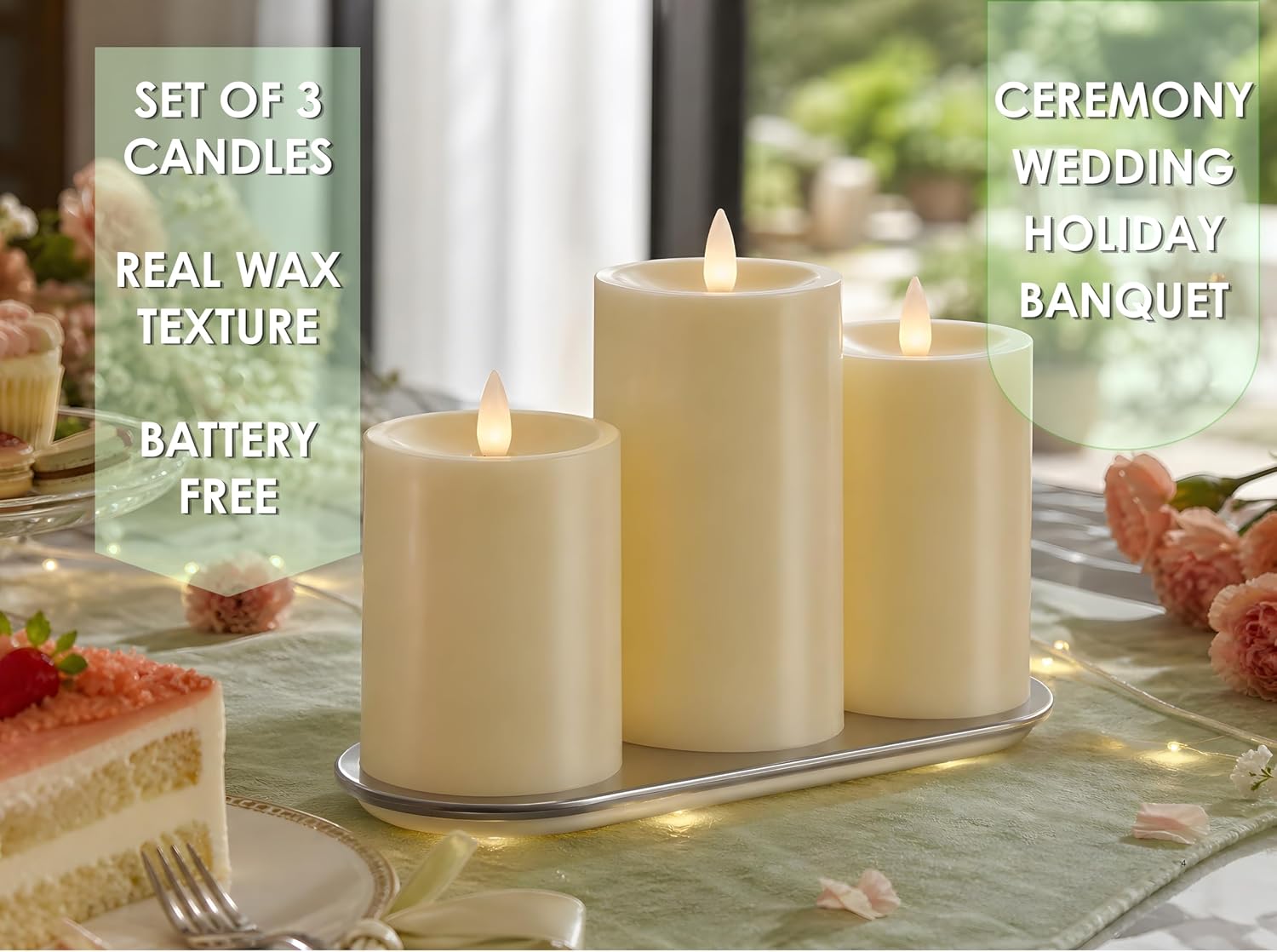 Rechargeable Flameless Pillar Candle with Remote Timer, 3D Moving Flame Real Wax Led Pillar Candles (Ivory