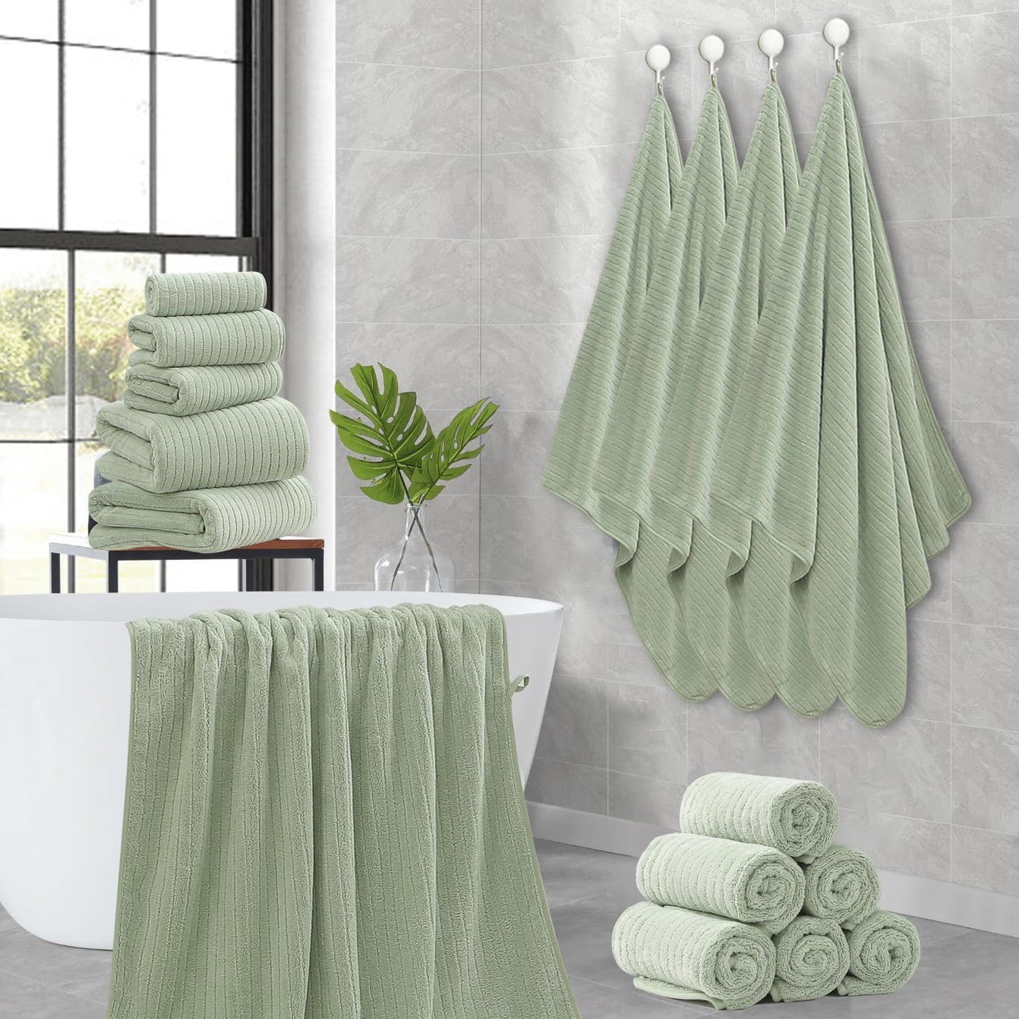 18 Piece Family Bath Towel Set Include 6 Bath Towels,6 Hand Towels and 6 Washcloths Soft Bathroom Towel with Hanging