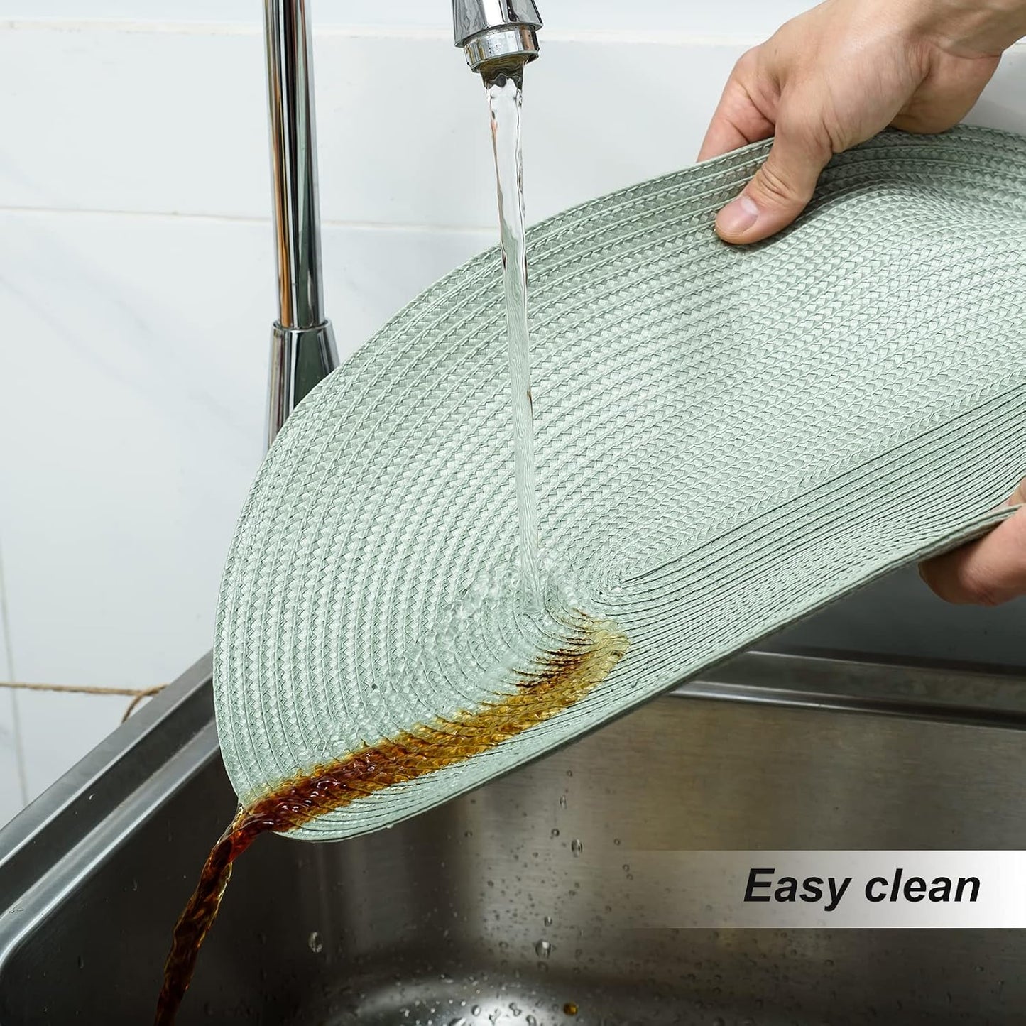 FunWheat Oval Braided Placemats Set of 8 Table Mats for Dining Tables Washable Heat Resistant Place Mats for Indoor