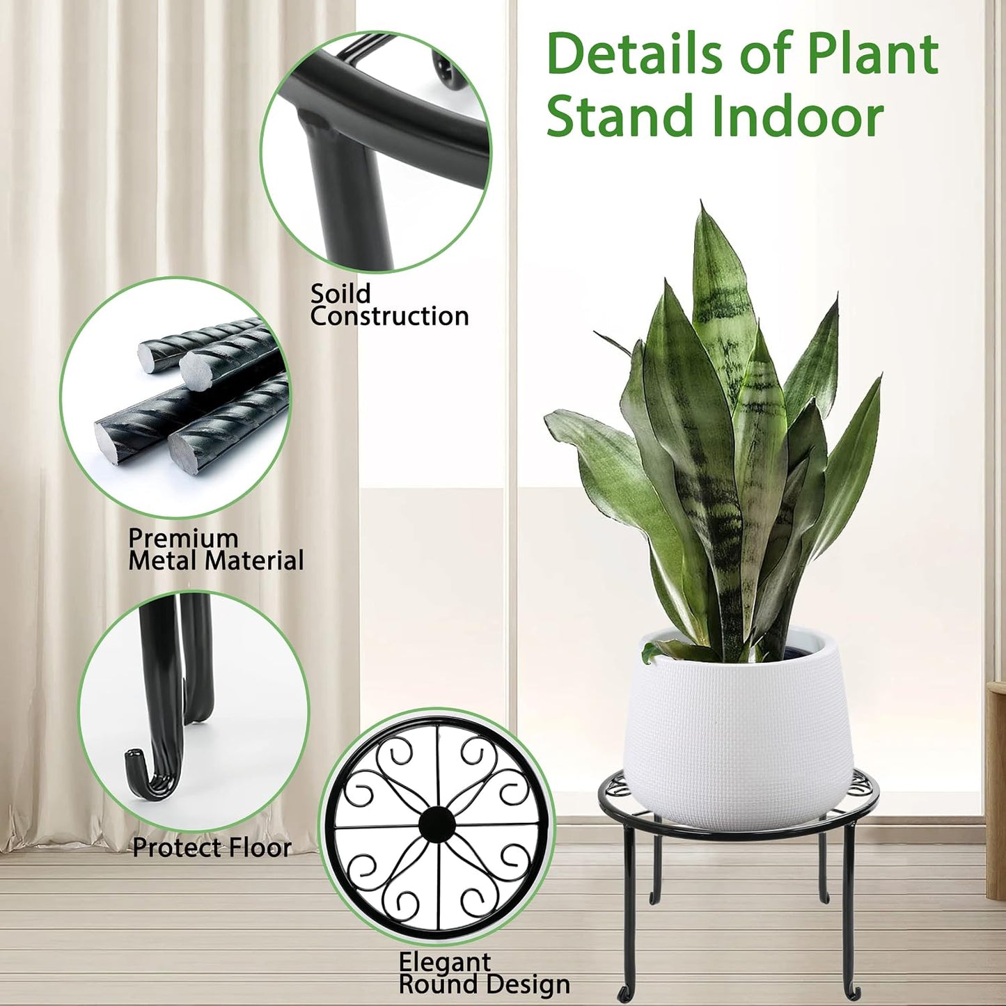 Xgunion Metal Plant Stand 5 Pack Heavy Duty Rustproof Indoor Outdoor | Iron Round Shelf for Flower Pot Planter, Patio &